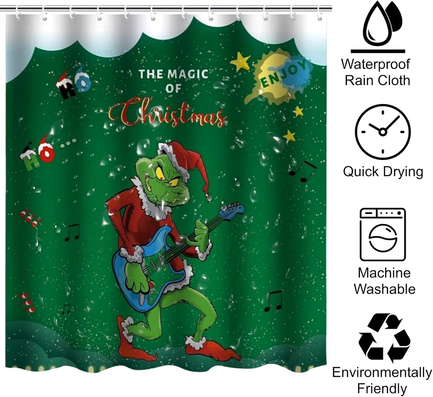 Juego de 4 cortinas de ducha navideñas con alfombras antideslizantes, cubierta