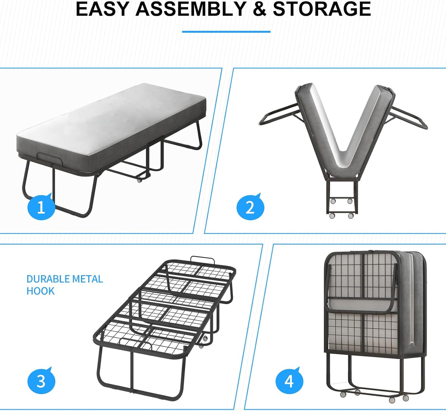 Cama plegable con colchón para adultos, camas de invitados plegables portátiles