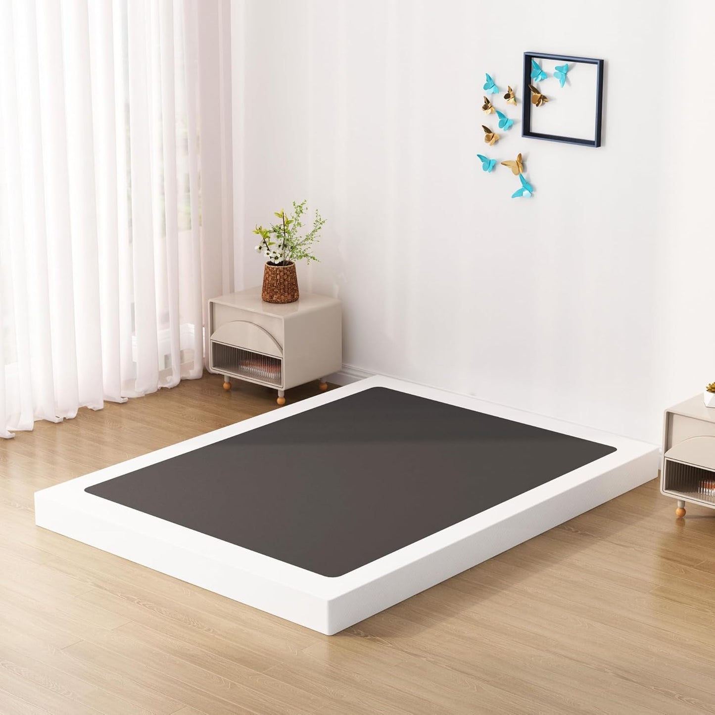 Base de cama King Box Spring de 4 pulgadas, base de colchón de metal de perfil