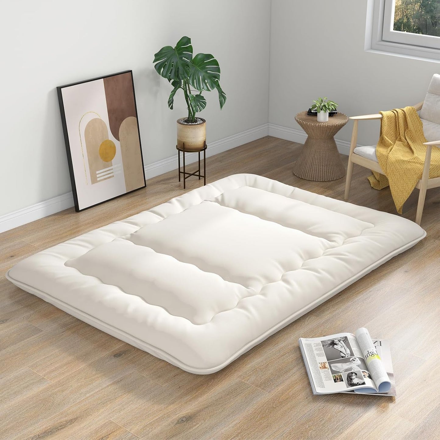 Colchón japonés de futón, colchón enrollable de tatami con funda lavable y