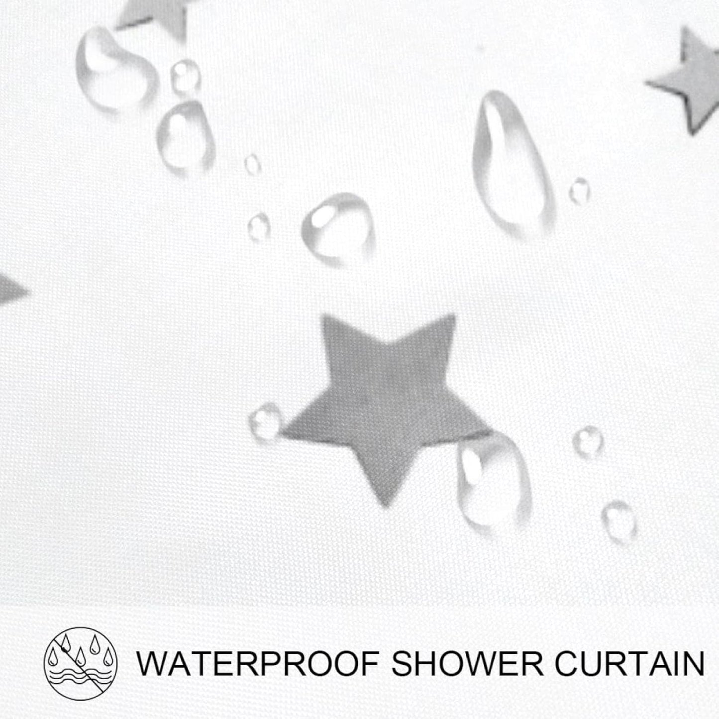 Cortina de ducha con estrellas grises, impermeable, lavable, juego de cortinas
