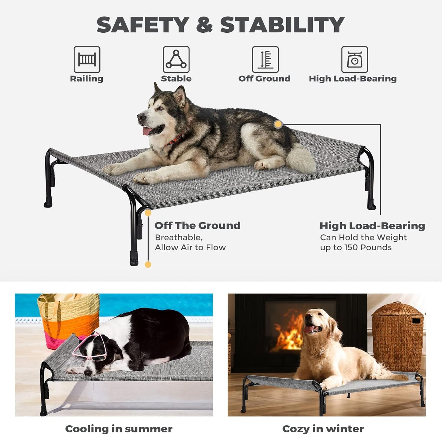 CWC2204 Cama elevada para perros grandes, cama elevada para mascotas con