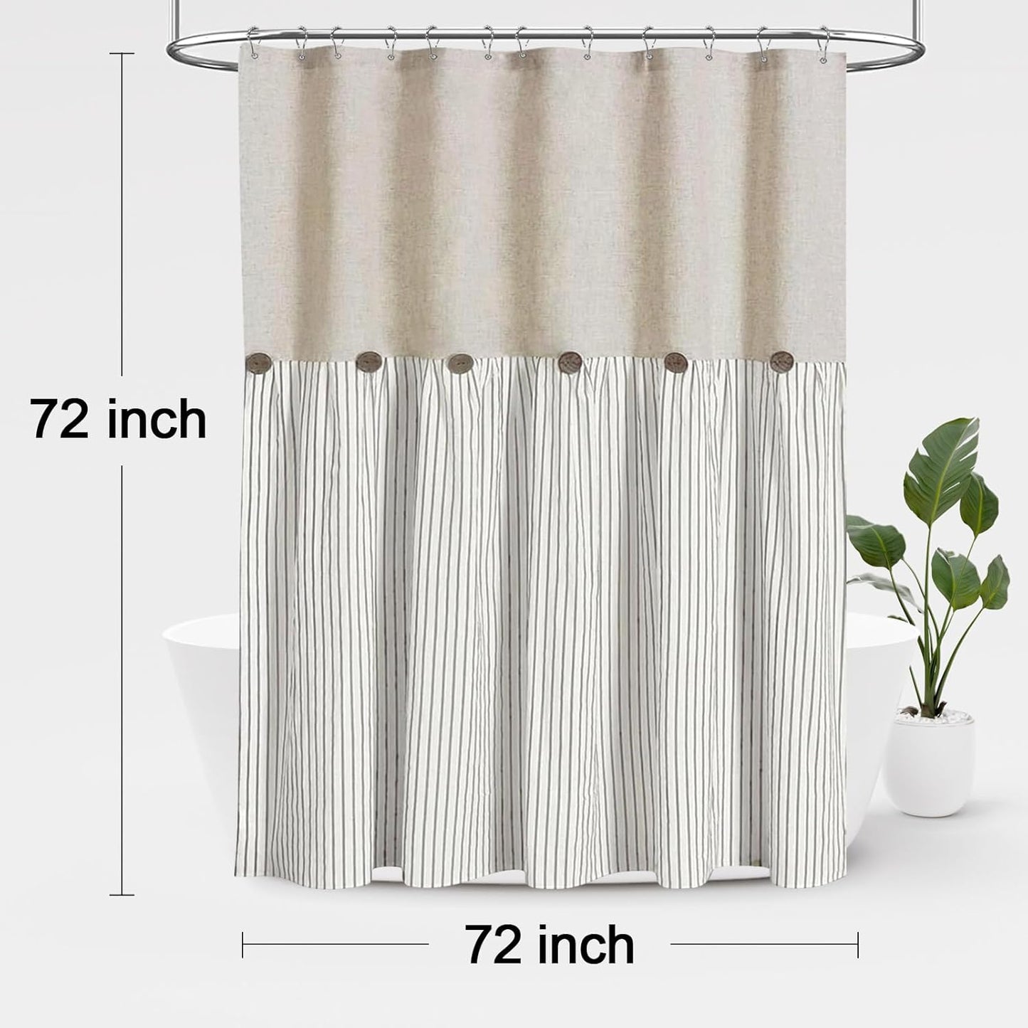 Awellife Cortina de ducha para baño, tela tejida de algodón y lino a rayas