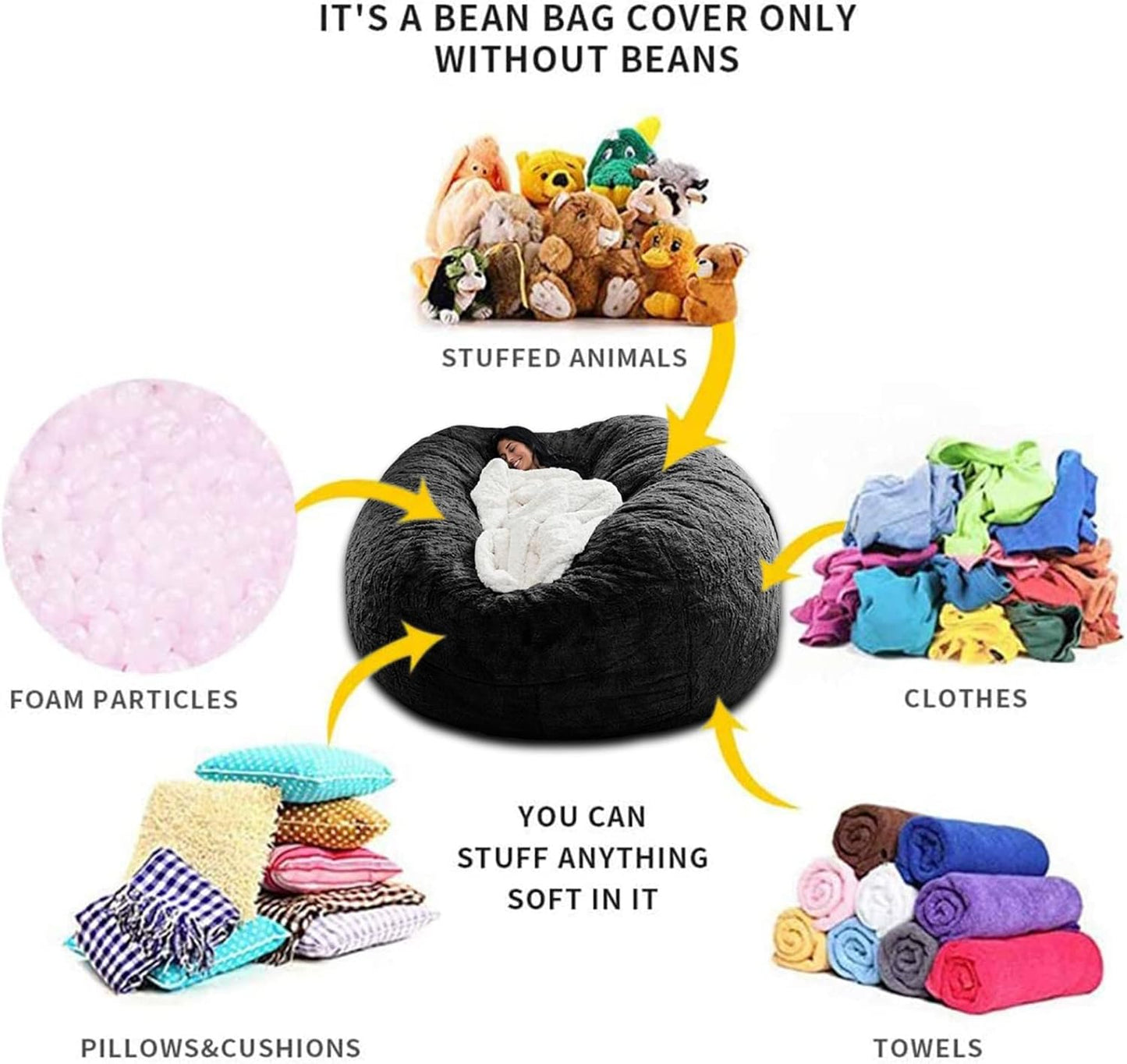 Funda para silla tipo puf de piel gigante para niños y adultos, (sin relleno),