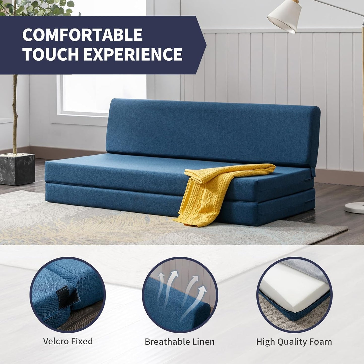 Sofá cama plegable, sofá cama plegable, cama de invitados, colchón de espuma