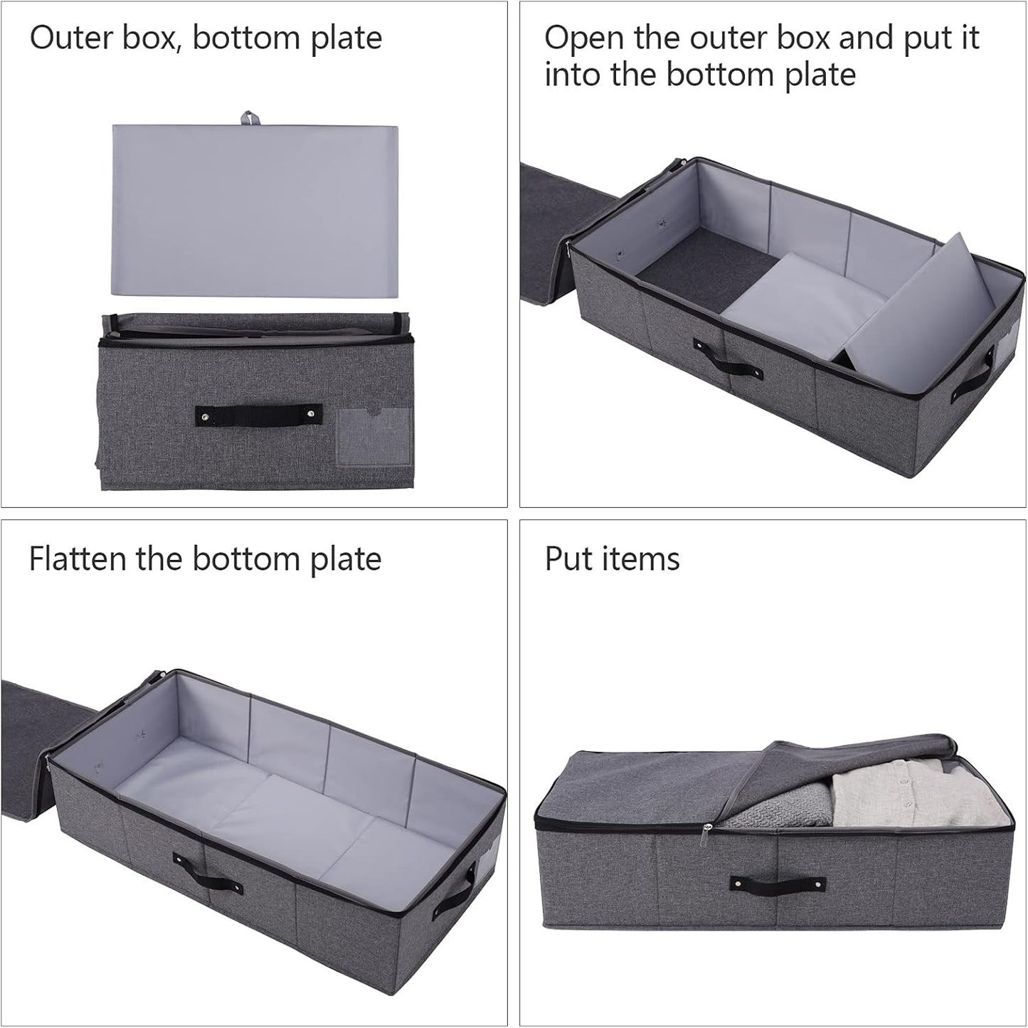 2 cajas de almacenamiento plegables debajo de la cama con forro de soporte de
