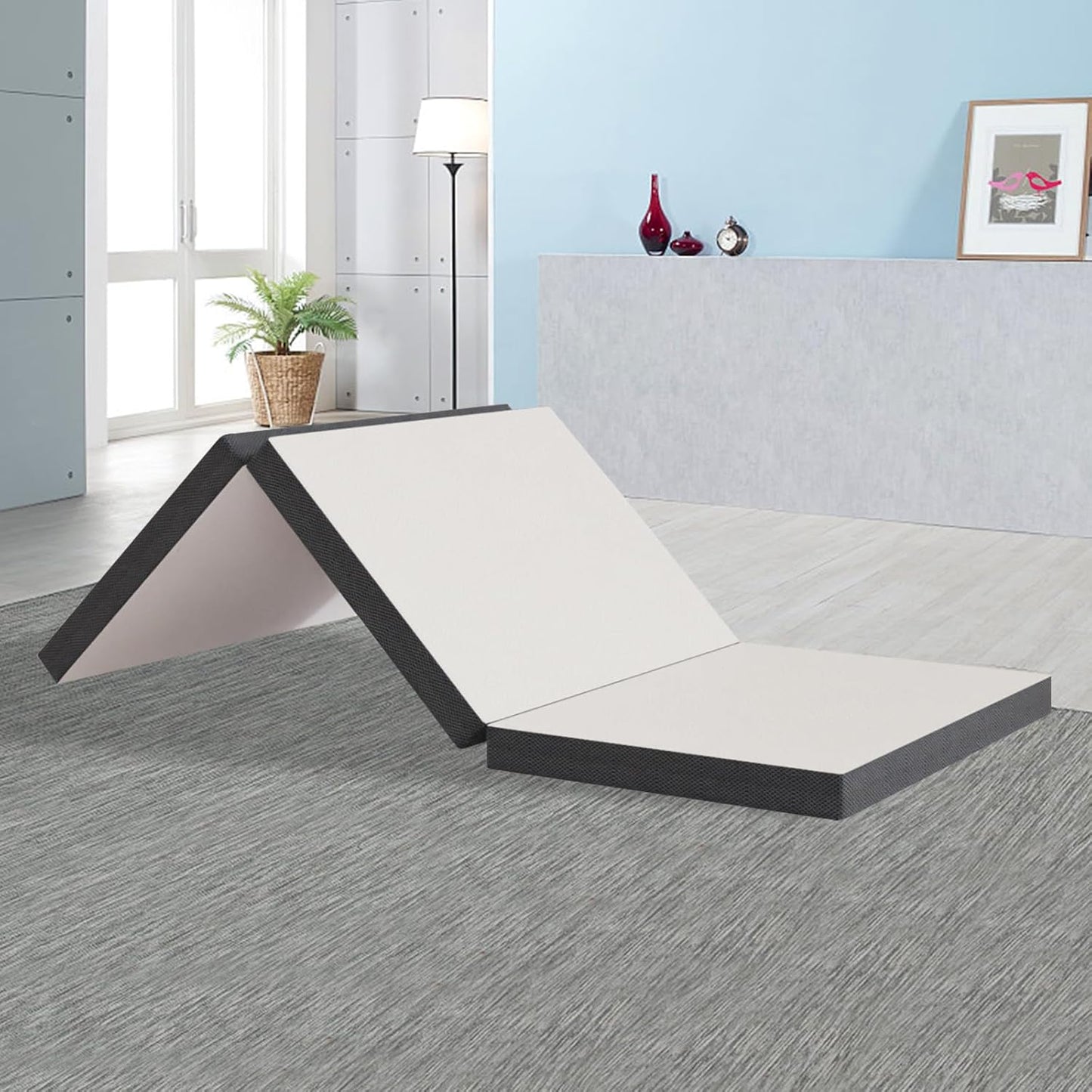 Colchón plegable, colchón triple portátil de 4 pulgadas con funda de baño,