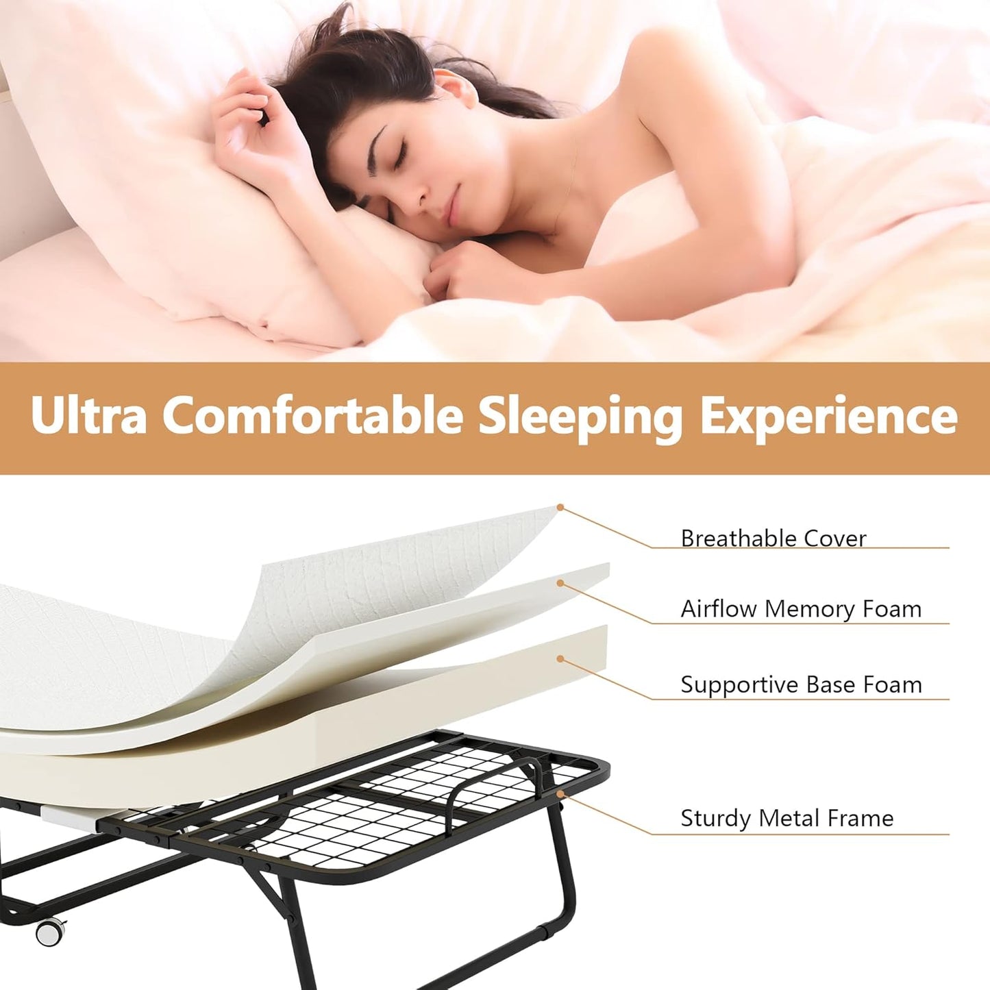 Cama plegable con colchón Cama plegable portátil para adultos enrollables para