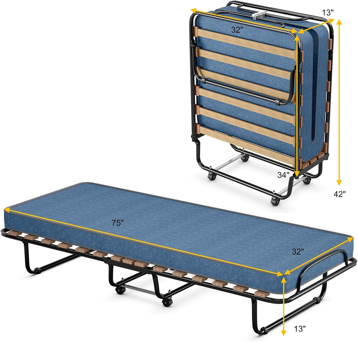 Cama plegable con colchón de 3 pulgadas para adultos, fabricada en Italia, cama