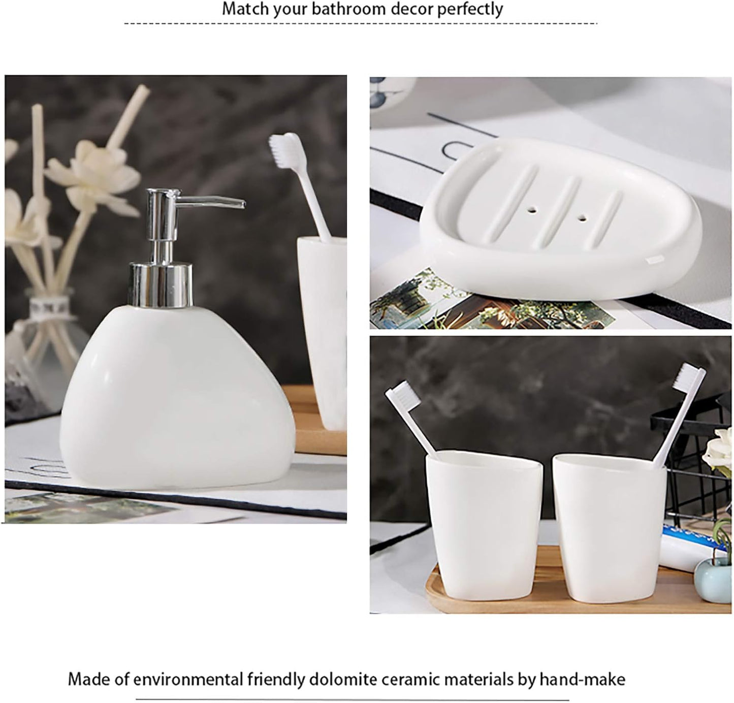 Juego de accesorios de baño de cerámica blanca, juego de encimera de tocador de