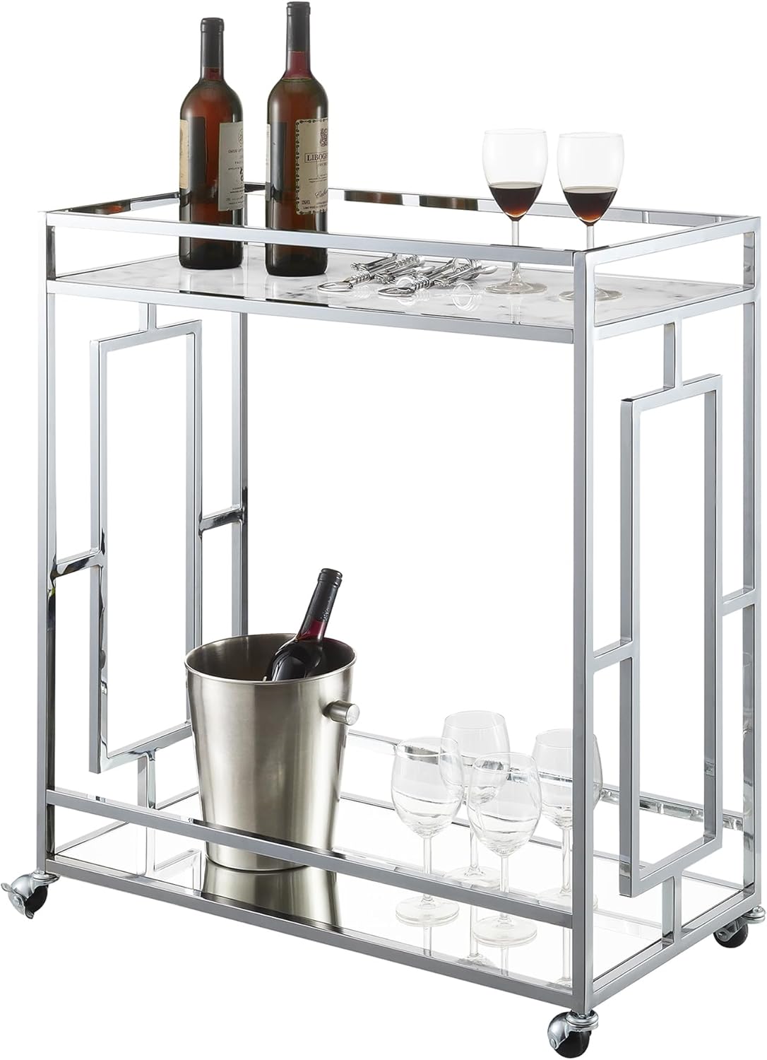 Convenience Town Square Carrito de bar con espejo de 29.25 pulgadas, moderno y