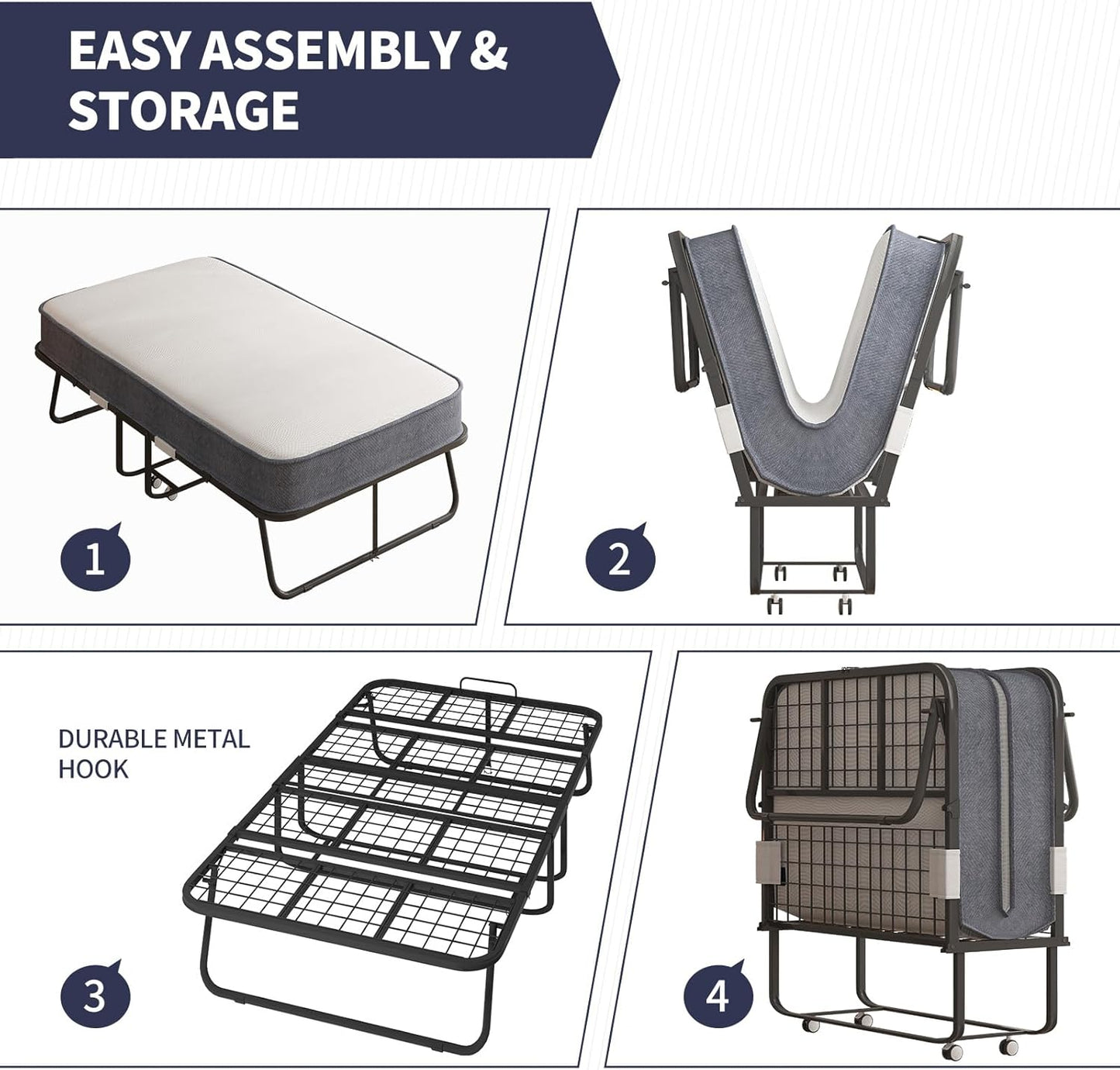 ZAFLY Cama plegable con colchón de esponja viscoelástica de 4 pulgadas, cama