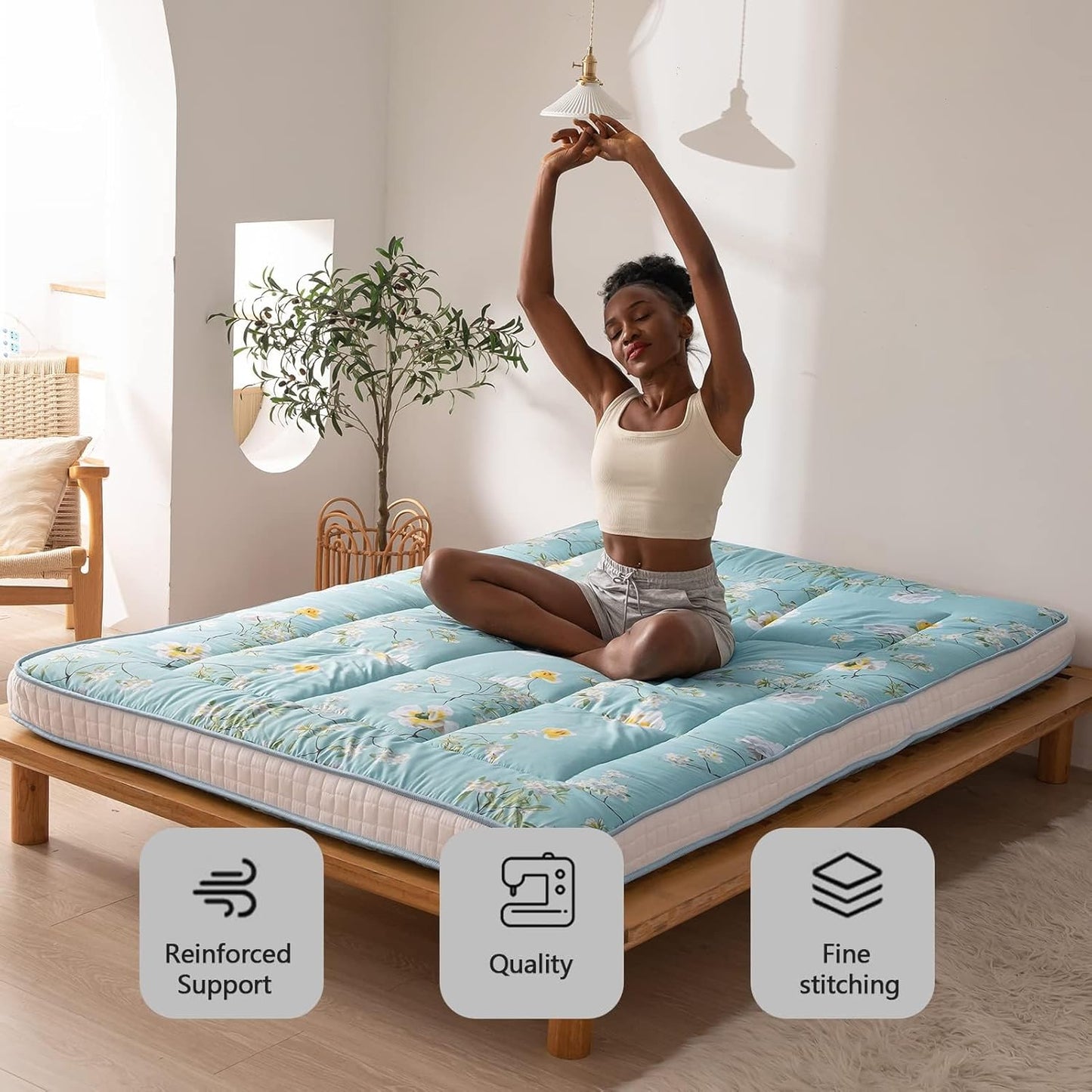 Colchón de futón coreano rústico floral japonés, colchón acolchado para cama,