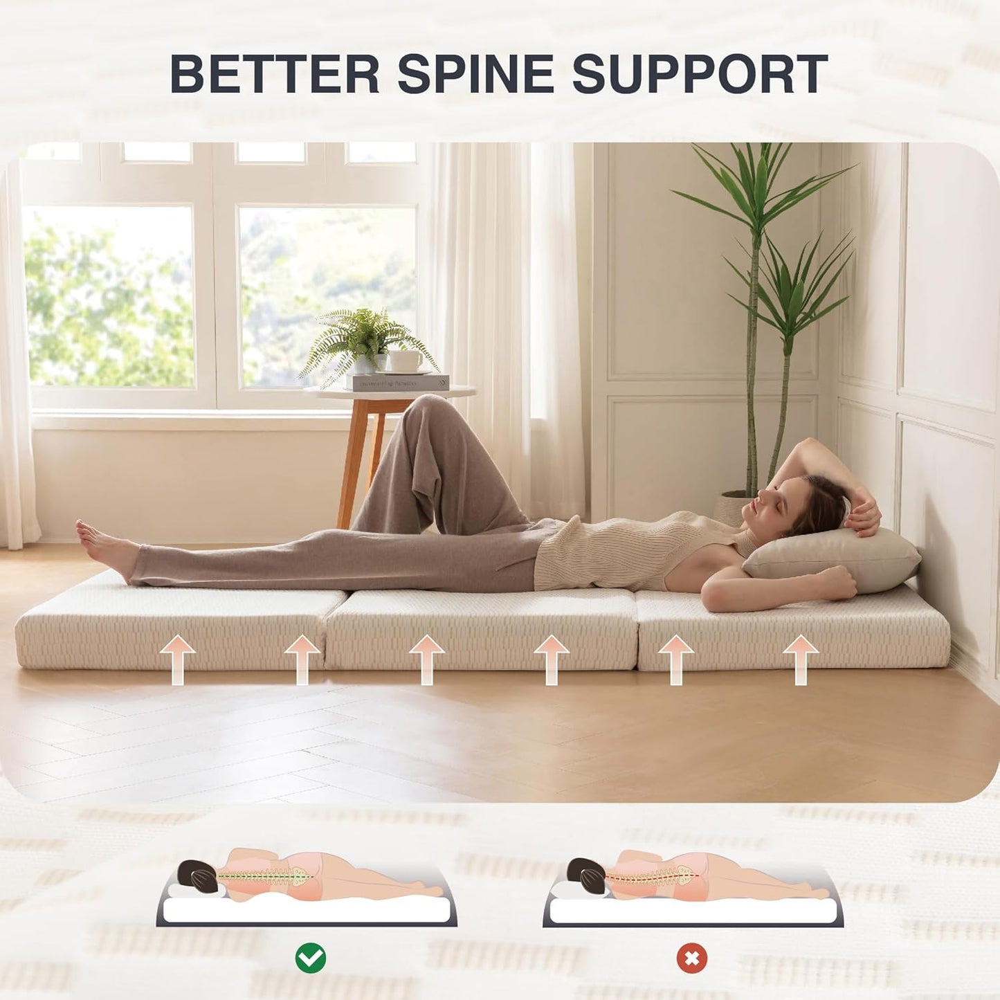 Colchón plegable, de espuma viscoelástica triple portátil de 4 pulgadas,