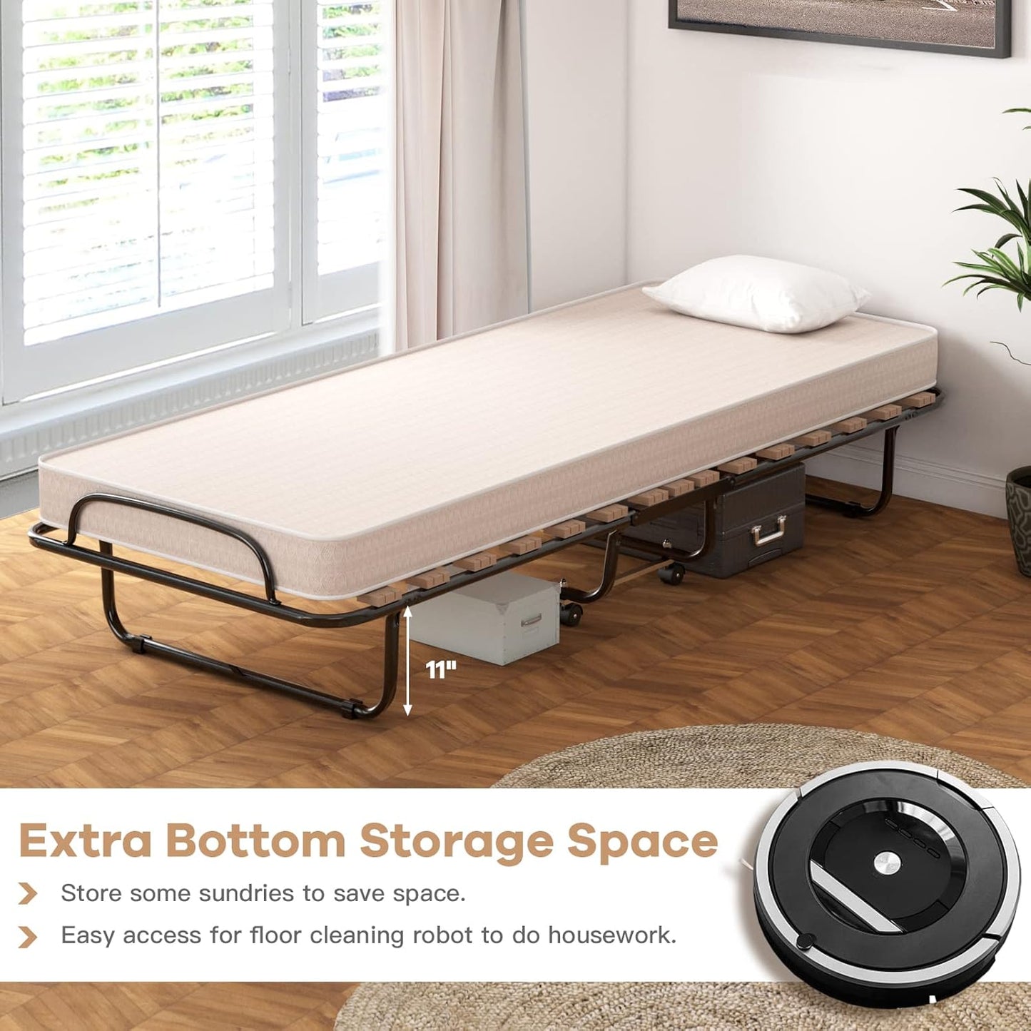 Cama plegable plegable con colchón de espuma viscoelástica suave, cama portátil