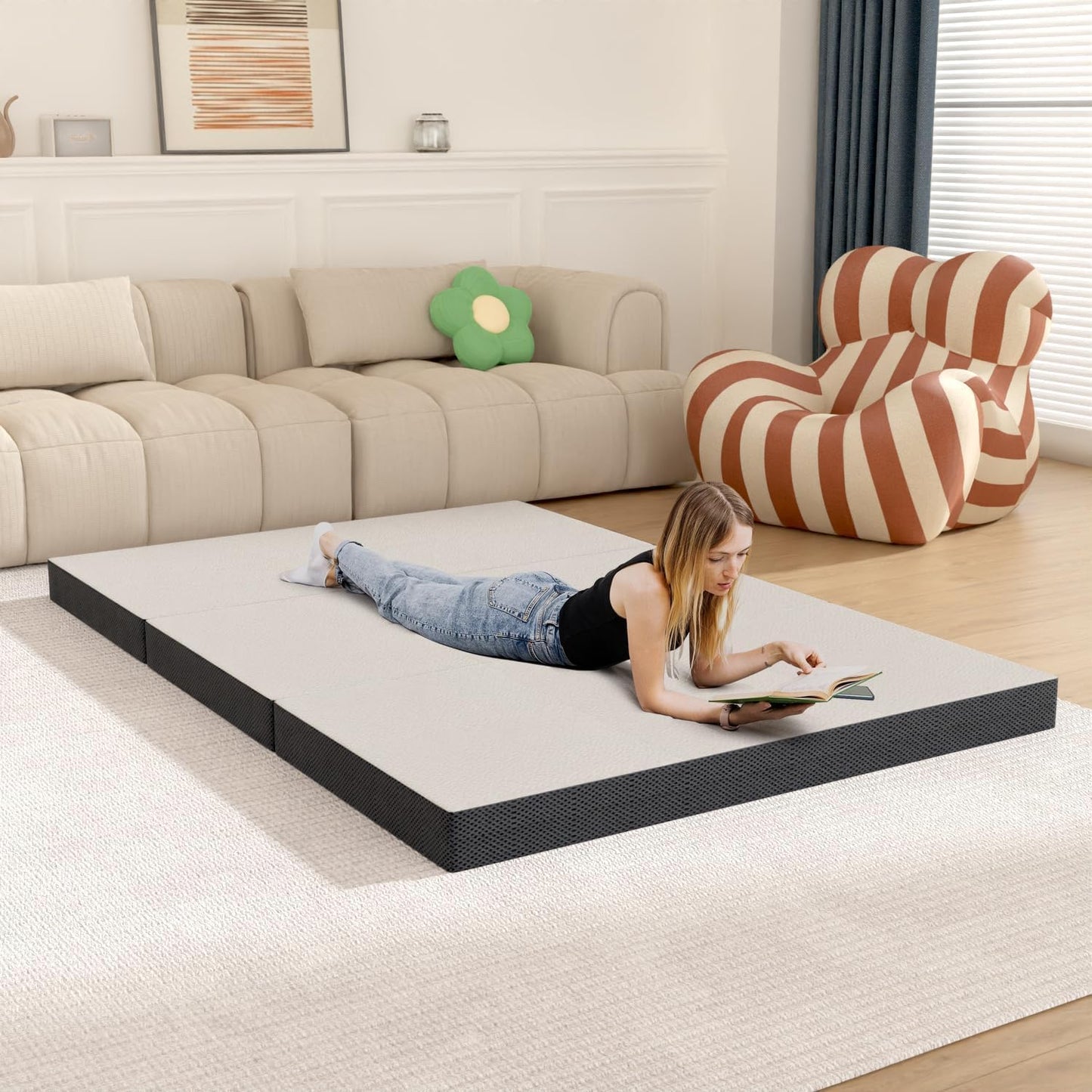 Colchón plegable Queen de espuma viscoelástica con funda transpirable y