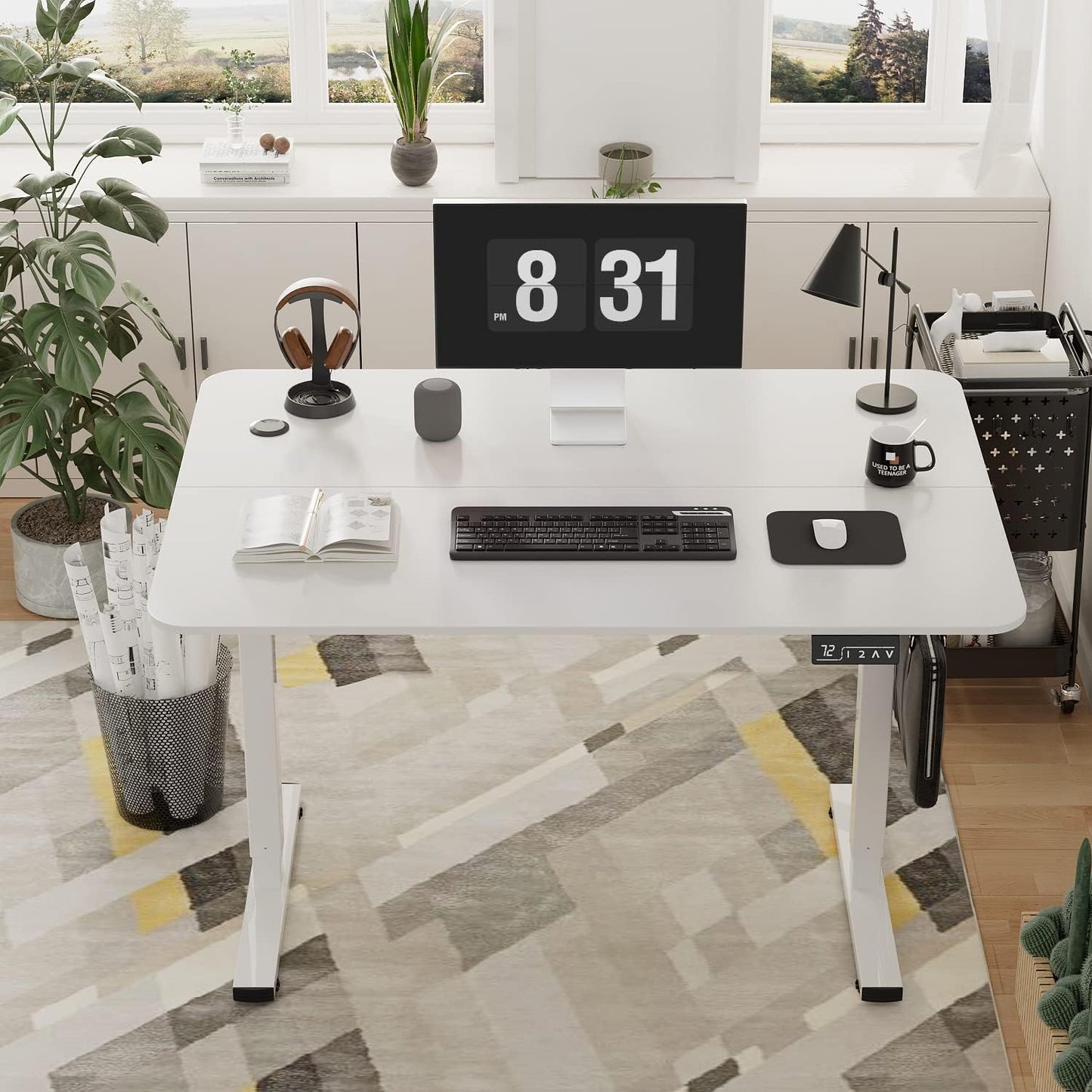 Escritorio eléctrico de pie ajustable en altura, mesa de computadora de 48