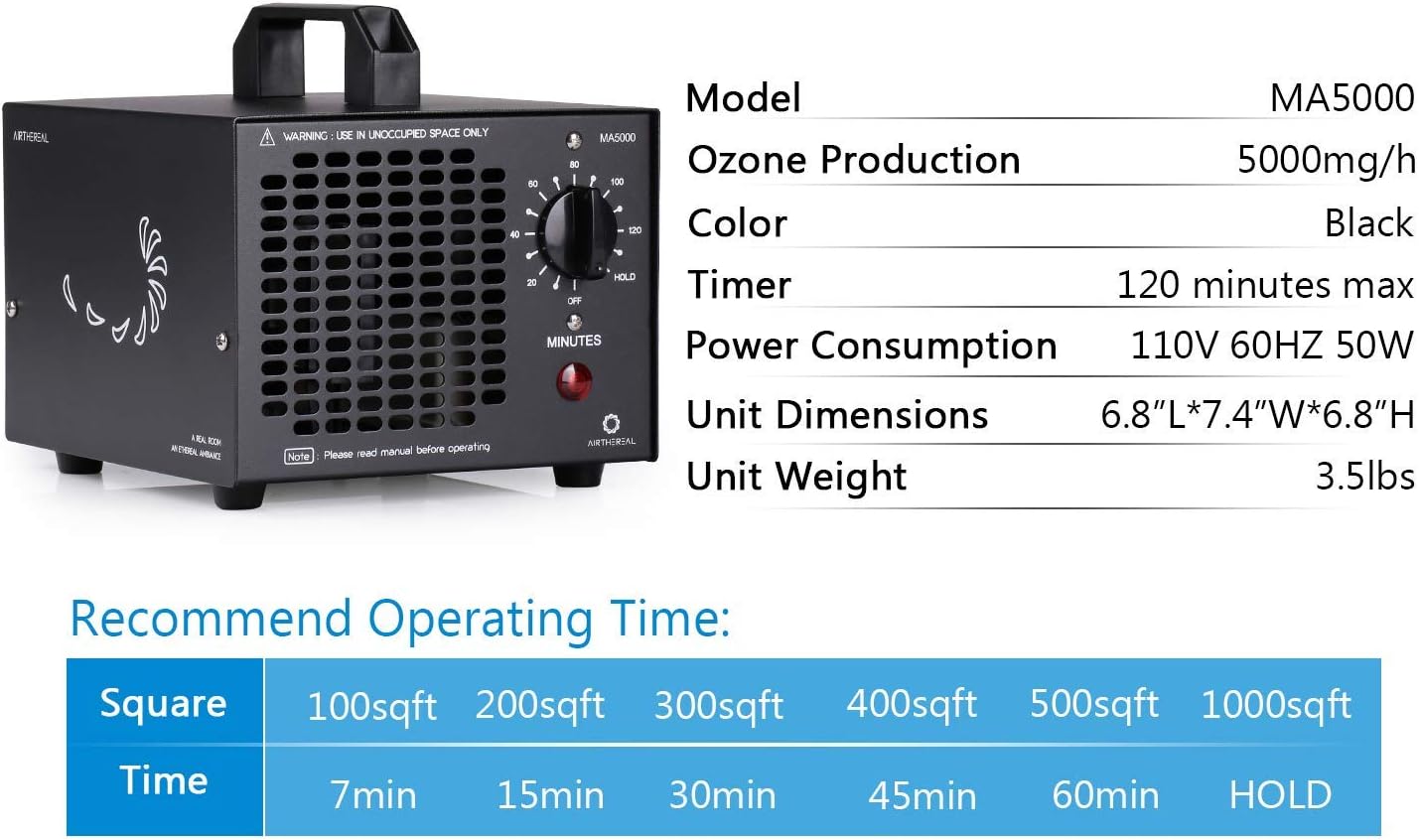 MA5000 Generador comercial de ozono 5000mgh Máquina O3 Ionizadores de aire para