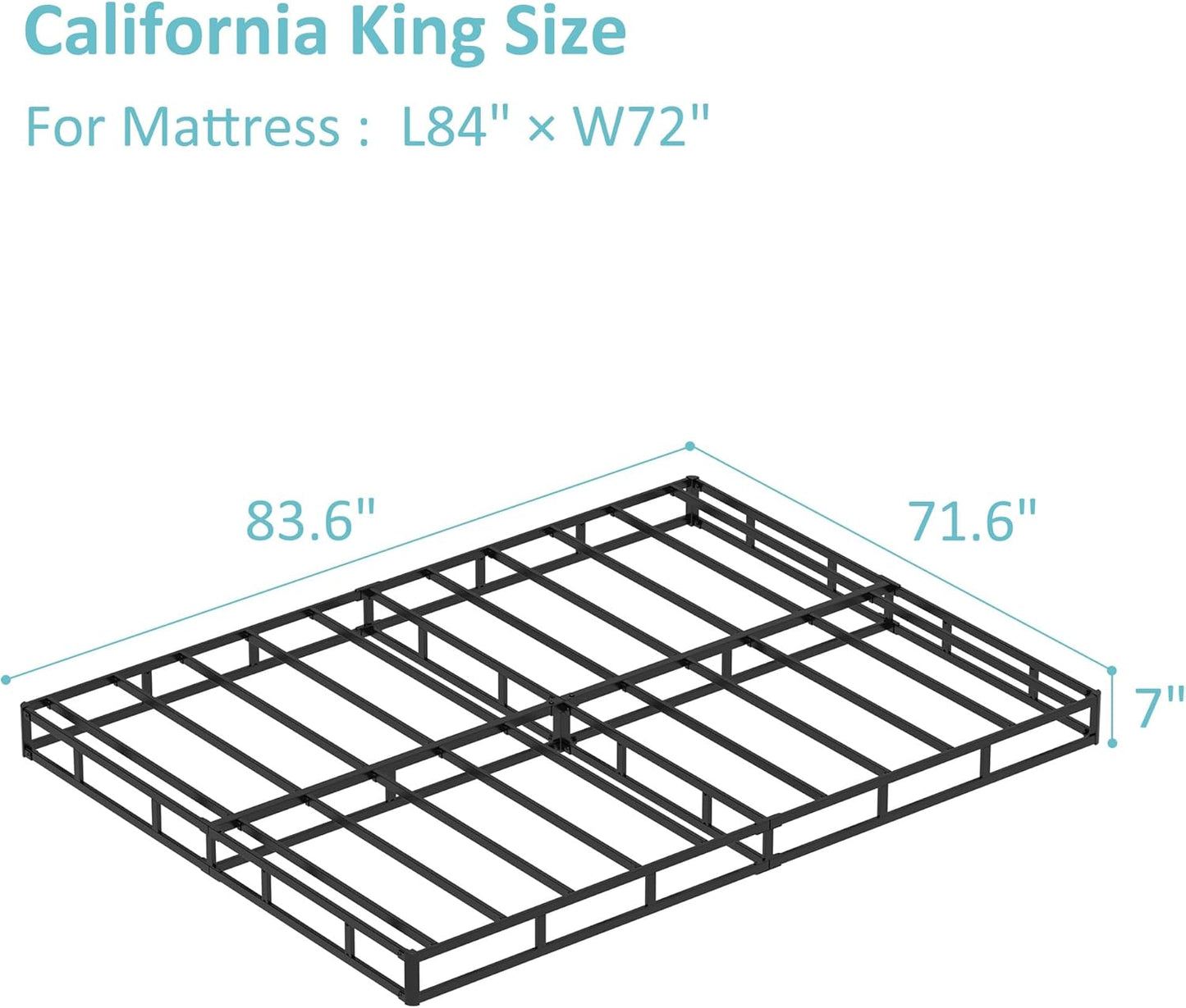 Base de cama California King de 7 pulgadas, base de colchón de metal de perfil