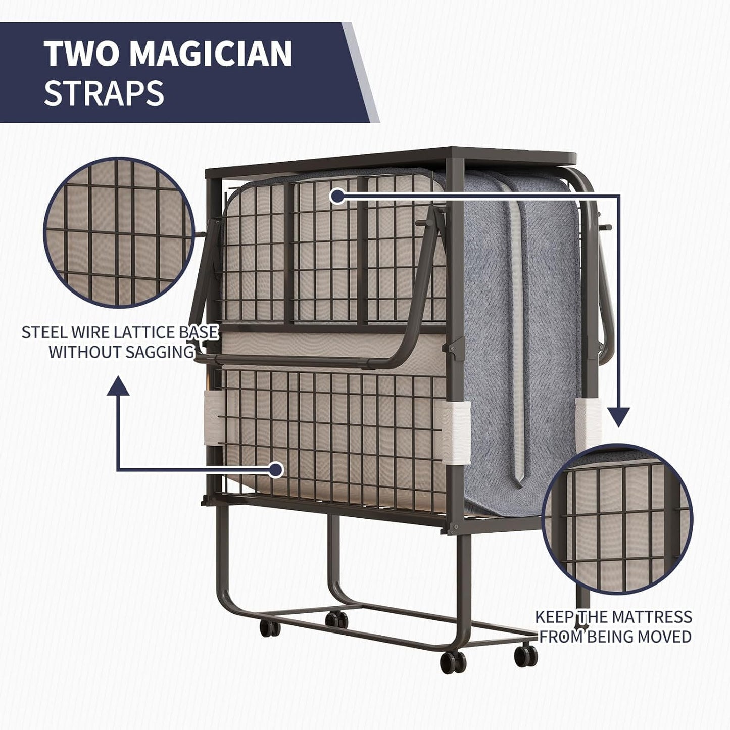 Cama plegable, cama plegable de 75 x 38 pulgadas con colchón de 5 pulgadas de