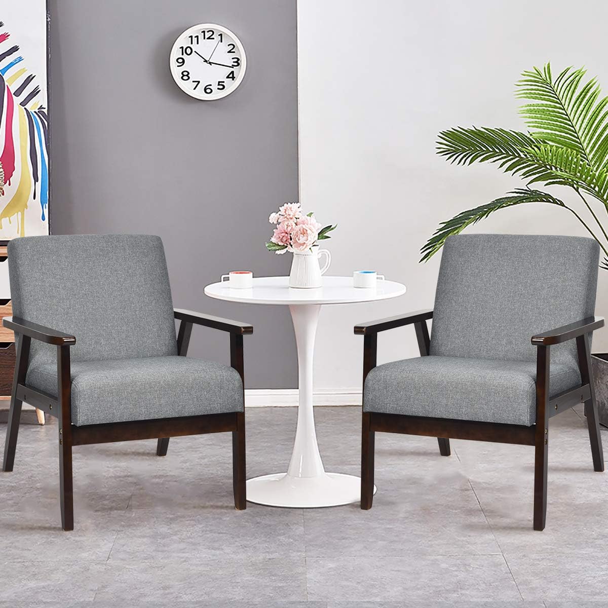 Juego de 2 sillas decorativas modernas de mediados de siglo, sillón de tela