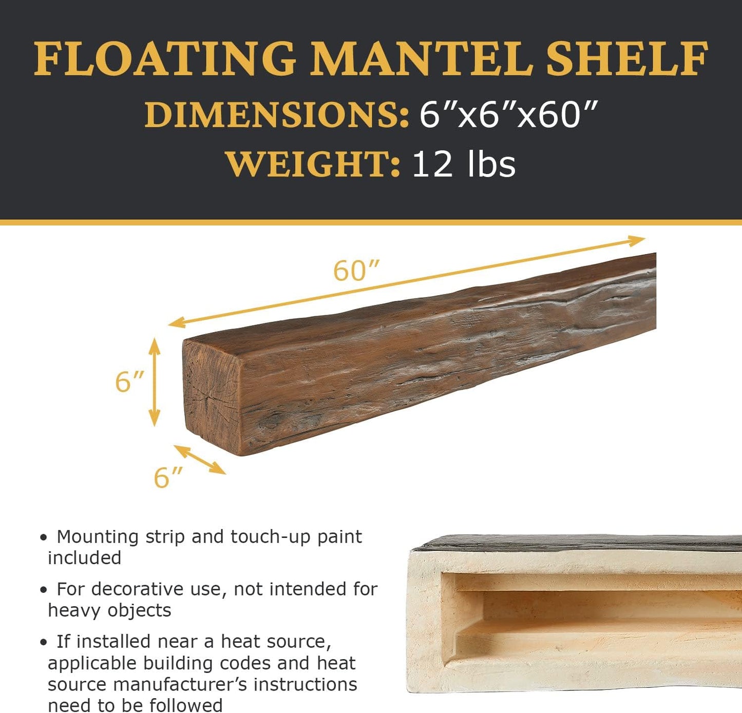 Mantel de chimenea de poliuretano sintético de alta densidad para decoración de