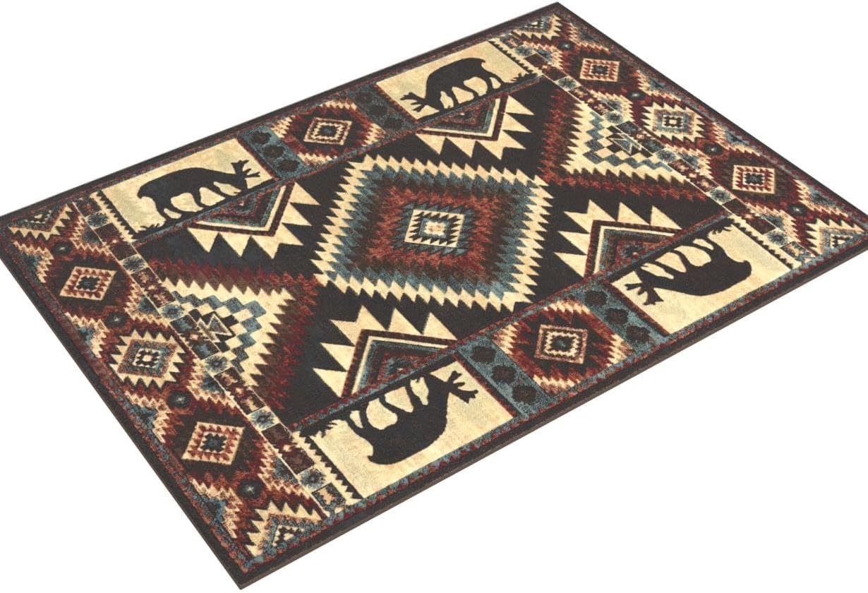 Alfombra rústica Buffalo Southwest, color marrón y rojo, 5 pies 2 pulgadas x 7