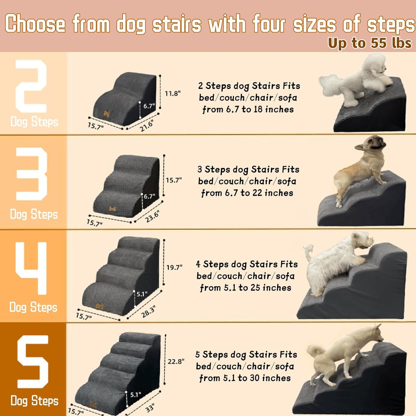 Escaleras para perros a camas altas, 3 escalones para perros pequeños y grandes