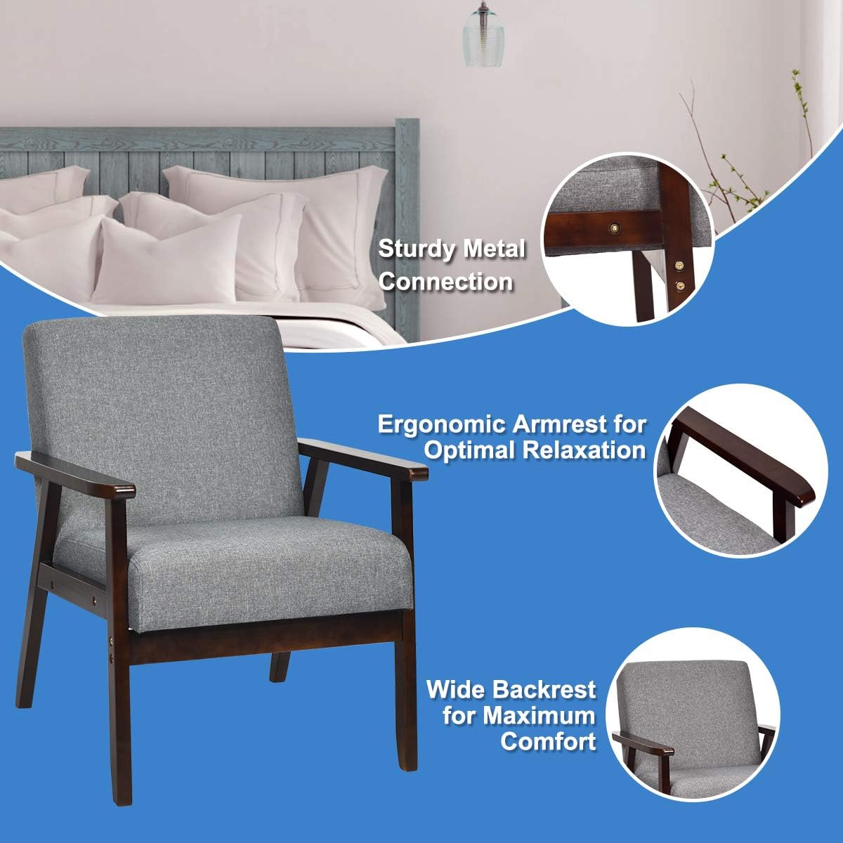 Juego de 2 sillas decorativas modernas de mediados de siglo, sillón de tela