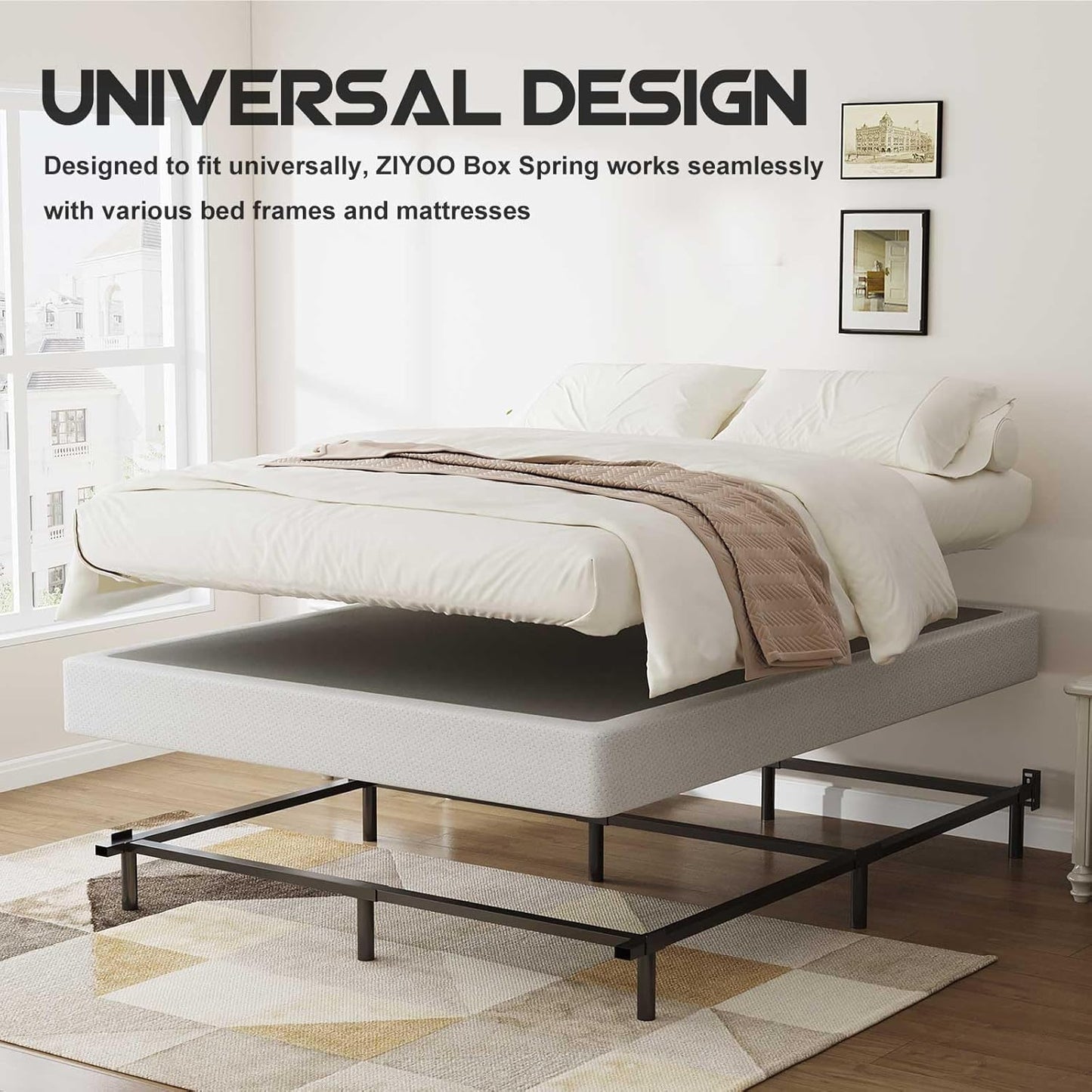 ZIYOO Box Spring Queen y juego de fundas, base de colchón de 9 pulgadas de alto