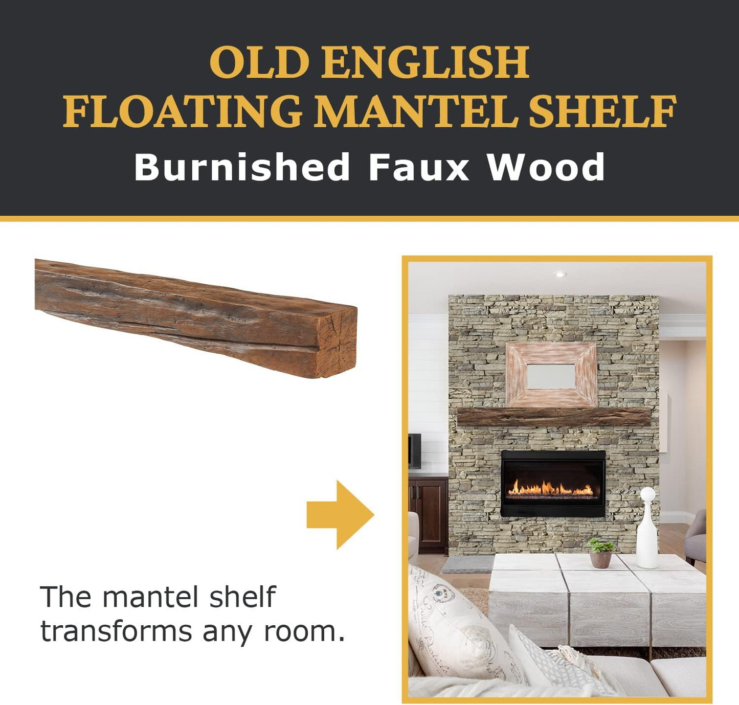 Mantel de chimenea de poliuretano sintético de alta densidad para decoración de