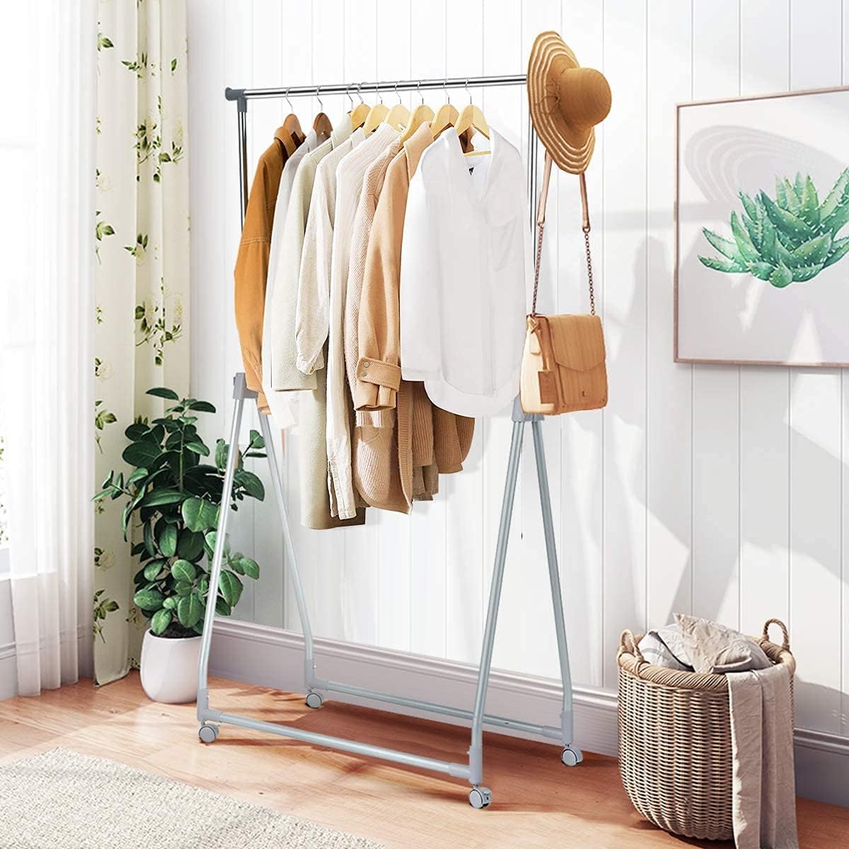 Perchero extensible para ropa, resistente y plegable, con barra para colgar