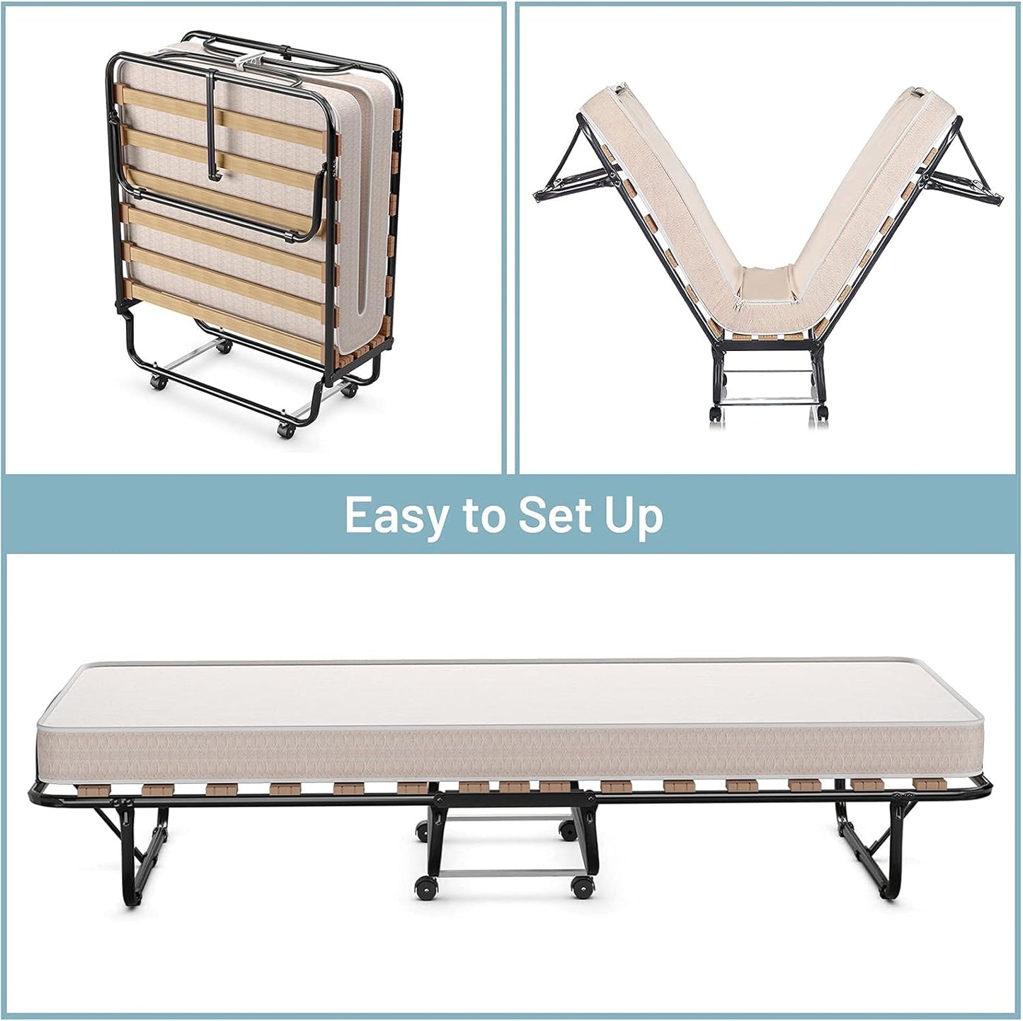 Cama plegable con colchón, cama plegable portátil con colchón de espuma