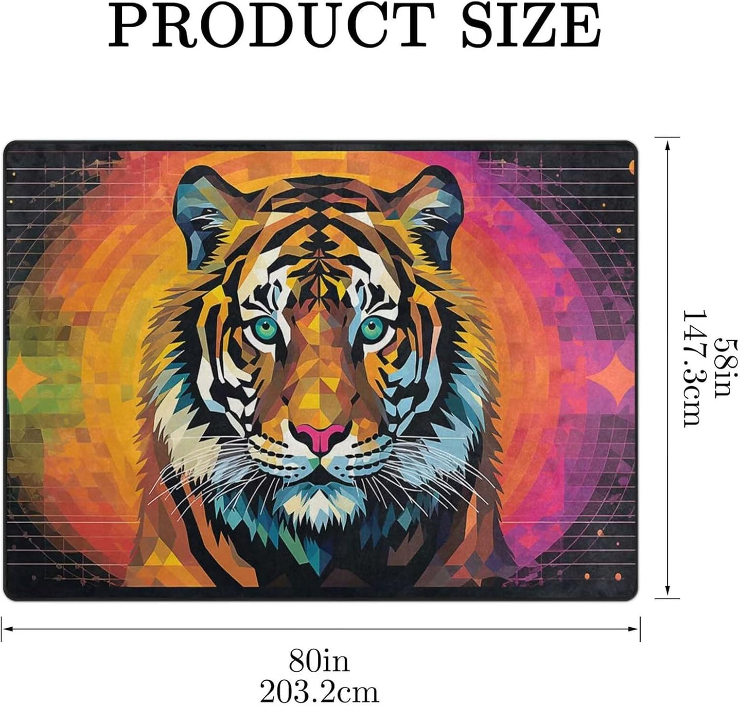 Alfombra de área con cabeza de tigre de 7 x 5 pies, alfombras geométricas