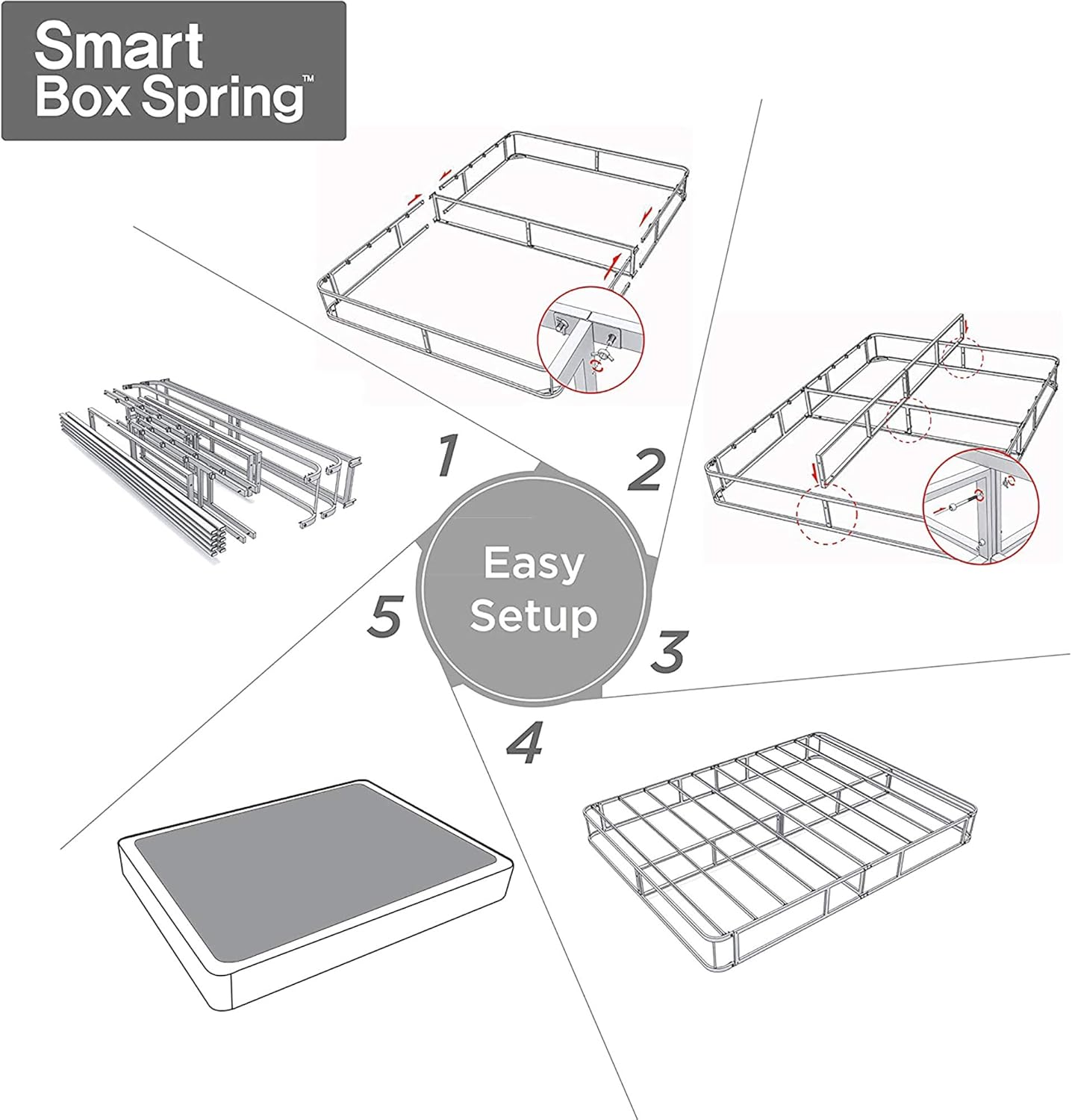 Smart BoxSpring Somier metálico inteligenteBase de colchónMarco de metal fuerte