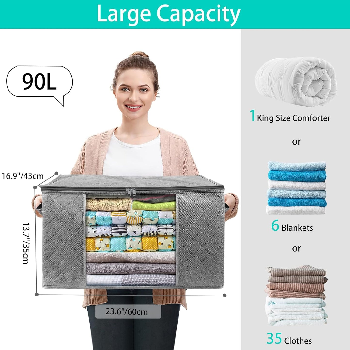 Bolsas de almacenamiento de ropa para mudanzas con tapa de 90 litros, caja