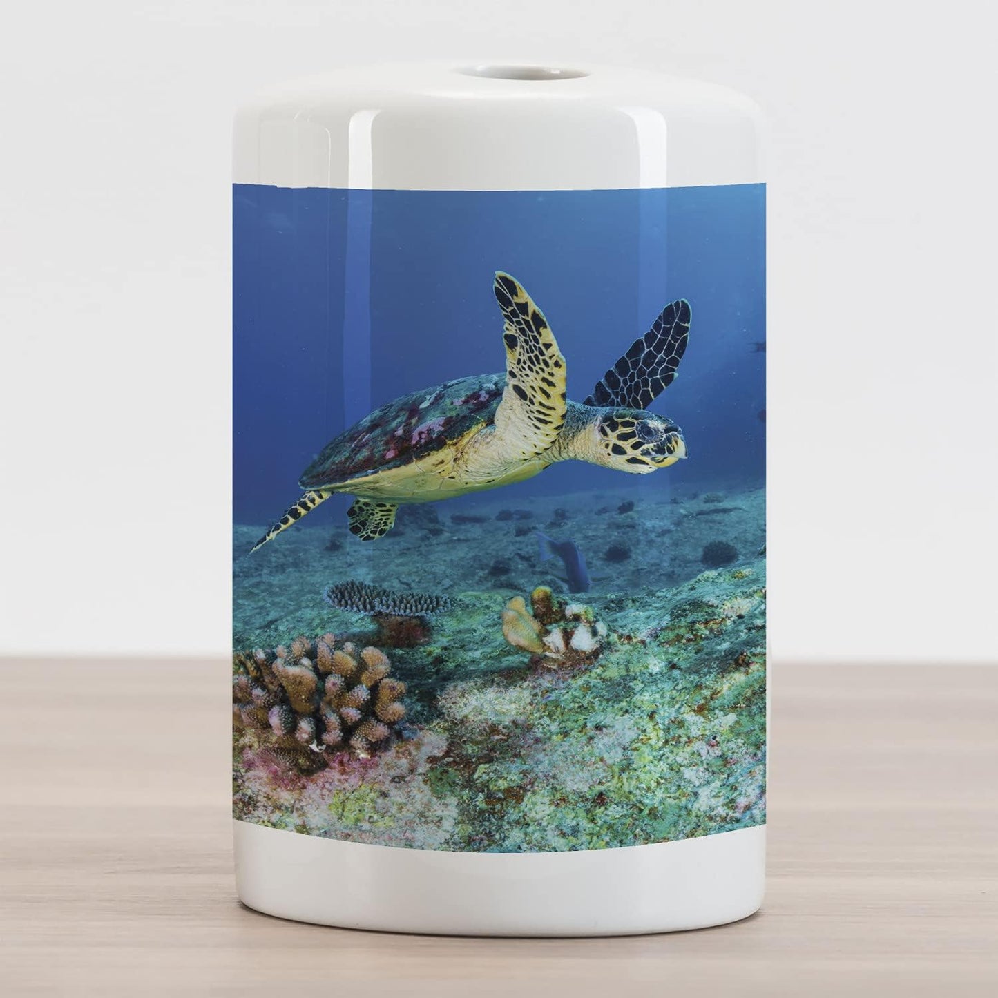 Soporte para cepillos de dientes de cerámica de tortuga marina, fascinante foto