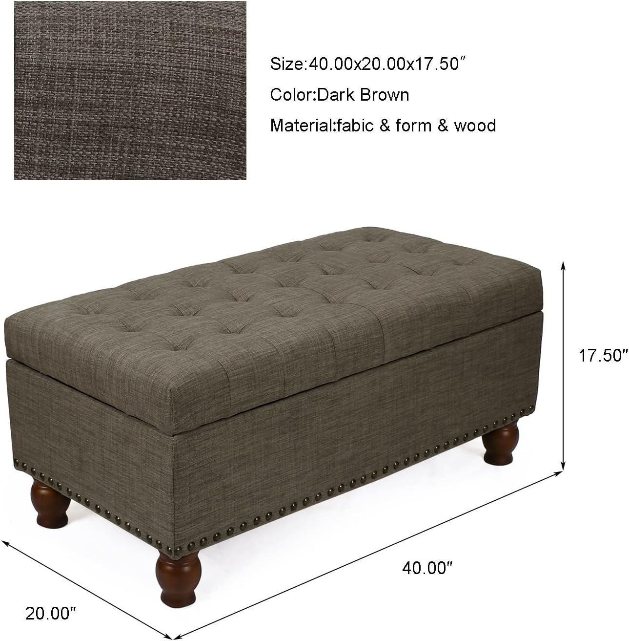 Banco otomano rectangular de tela de lino con parte superior levantada,