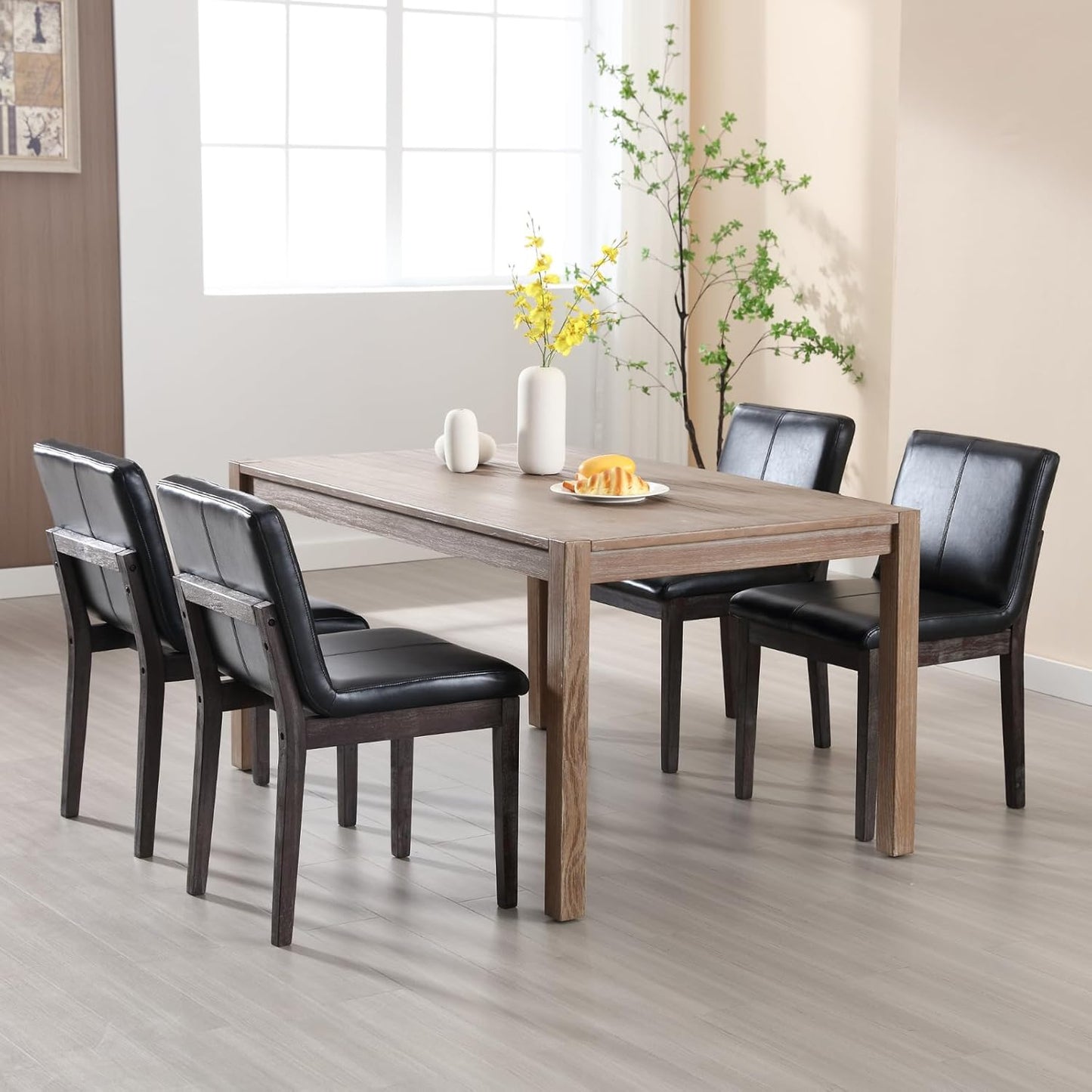 Sillas Parsons de comedor de madera con respaldo rectangular, estilo moderno de