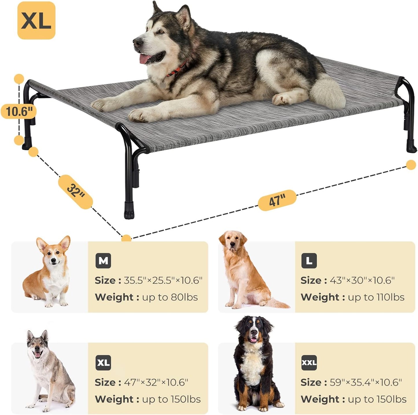 CWC2204 Cama elevada para perros grandes, cama elevada para mascotas con