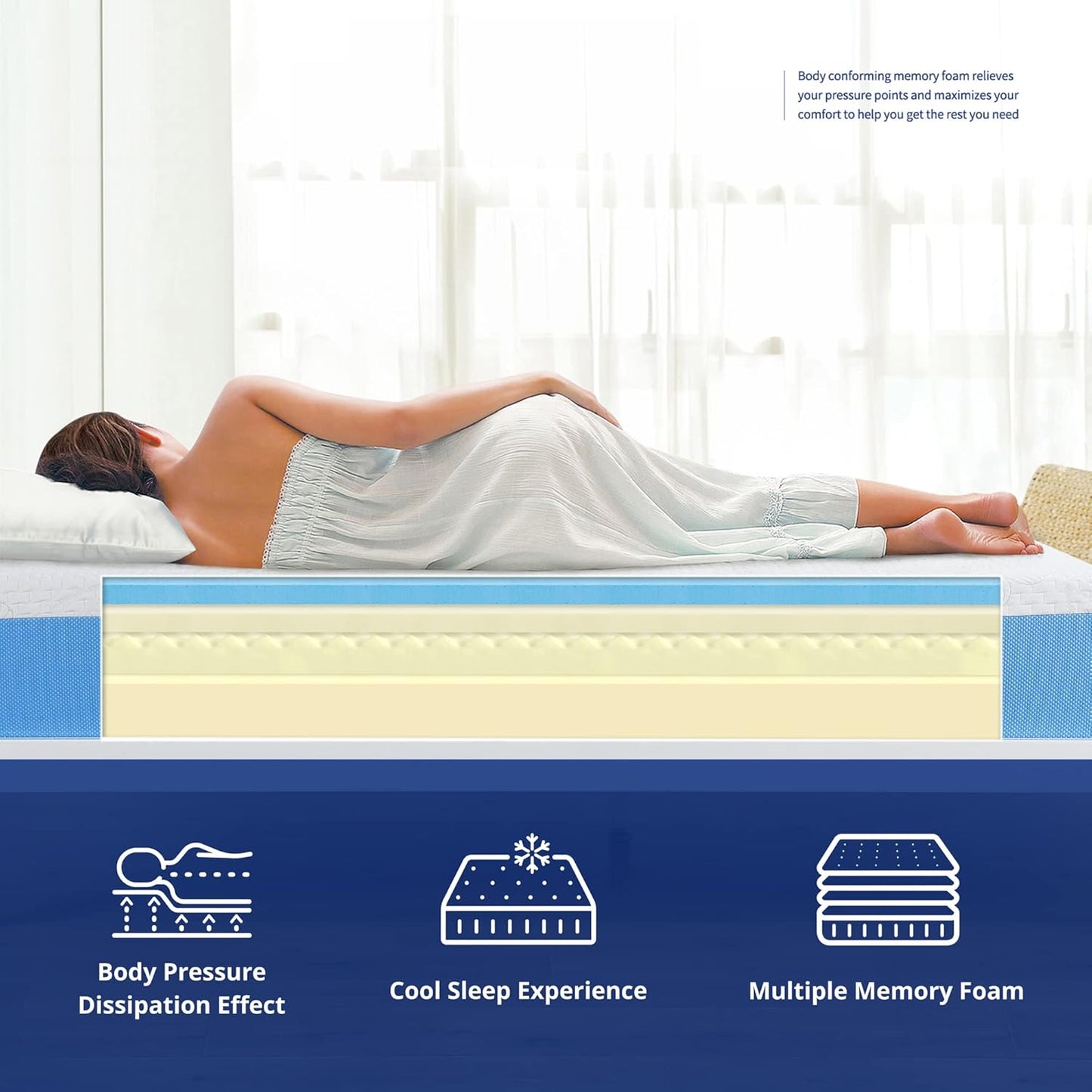 Colchón de espuma viscoelástica con infusión de gel ventilado de 10 pulgadas,
