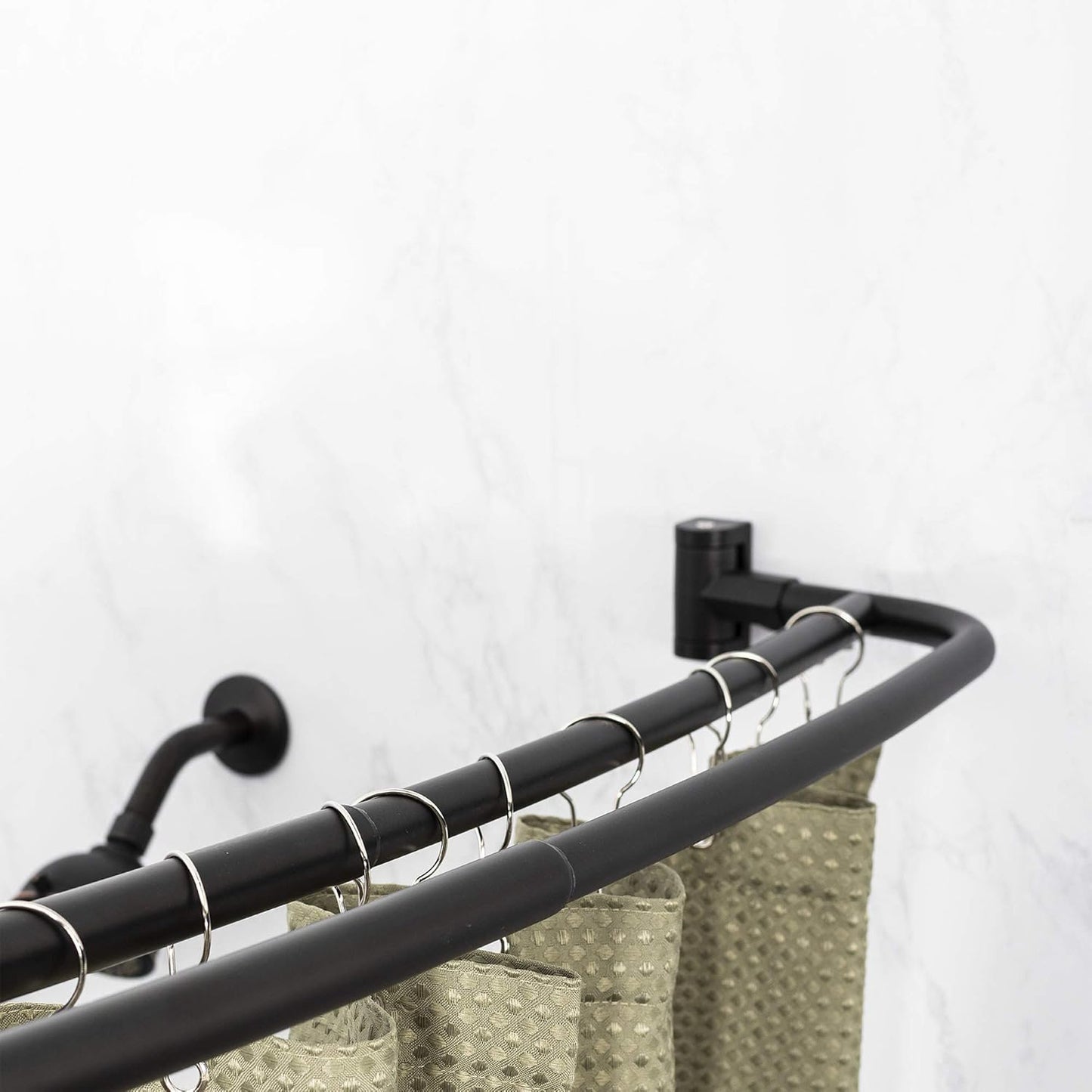 JS Barra de ducha doble y curva, estructura de metal, ajustable entre 44 y