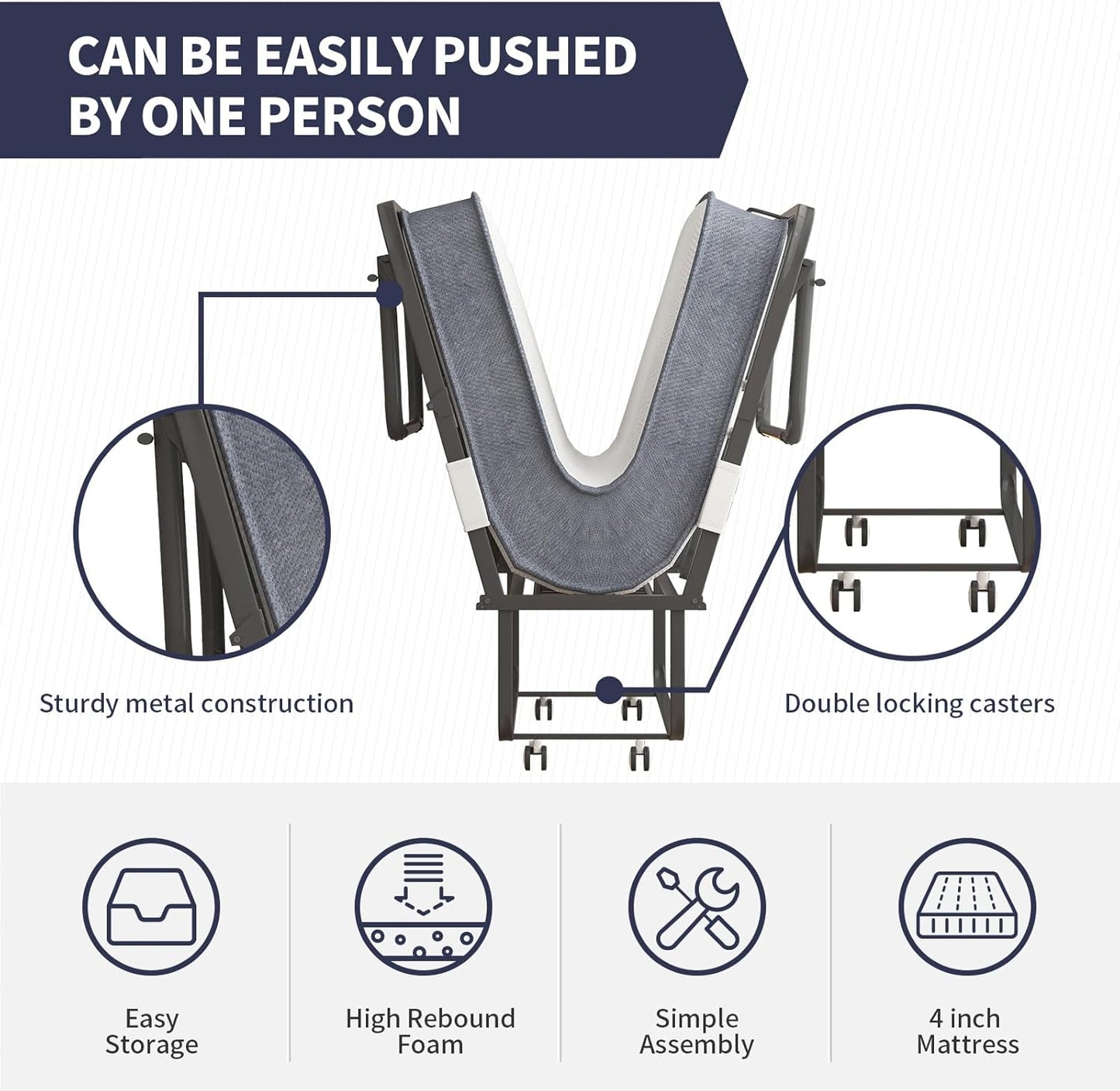 ZAFLY Cama plegable con colchón de esponja viscoelástica de 4 pulgadas, cama