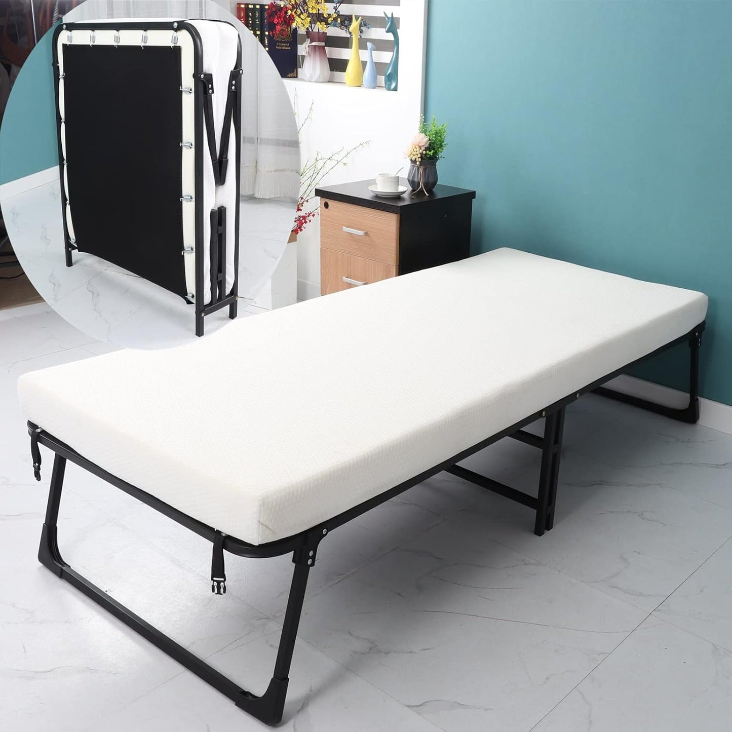 Cama plegable con colchón, cama de invitados portátil, cama de día, no requiere