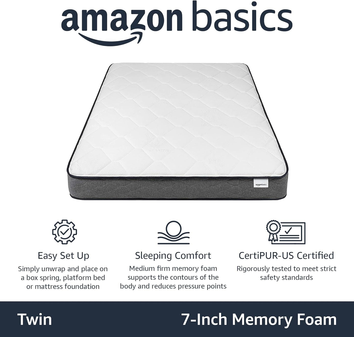 Tienda Basics Colchón de espuma viscoelástica premium, certificado CertiPUR-US,