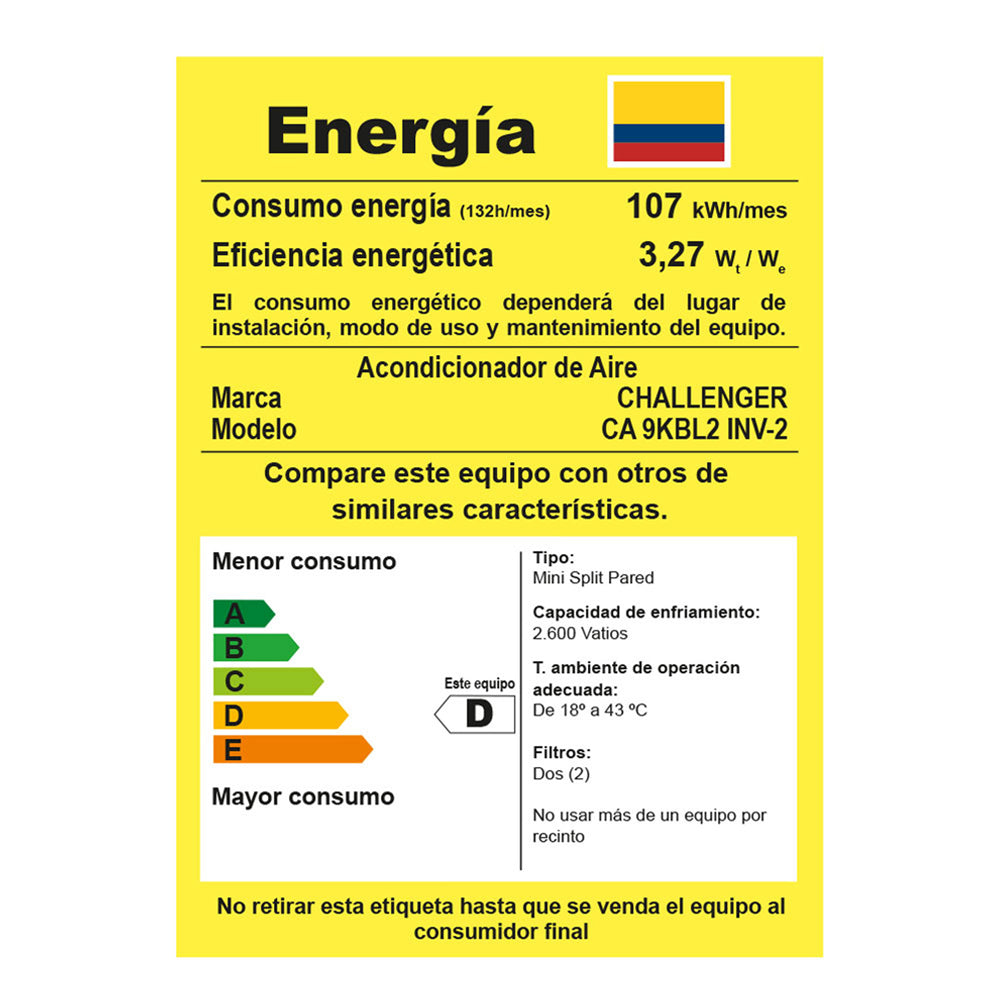 Aire Acondicionado Inverter 9000 Btu 220v Challenger, Color Blanco