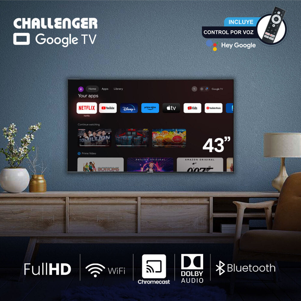 Televisor Challenger 43 Pulgadas Smart Google TV TG81, Color Negro