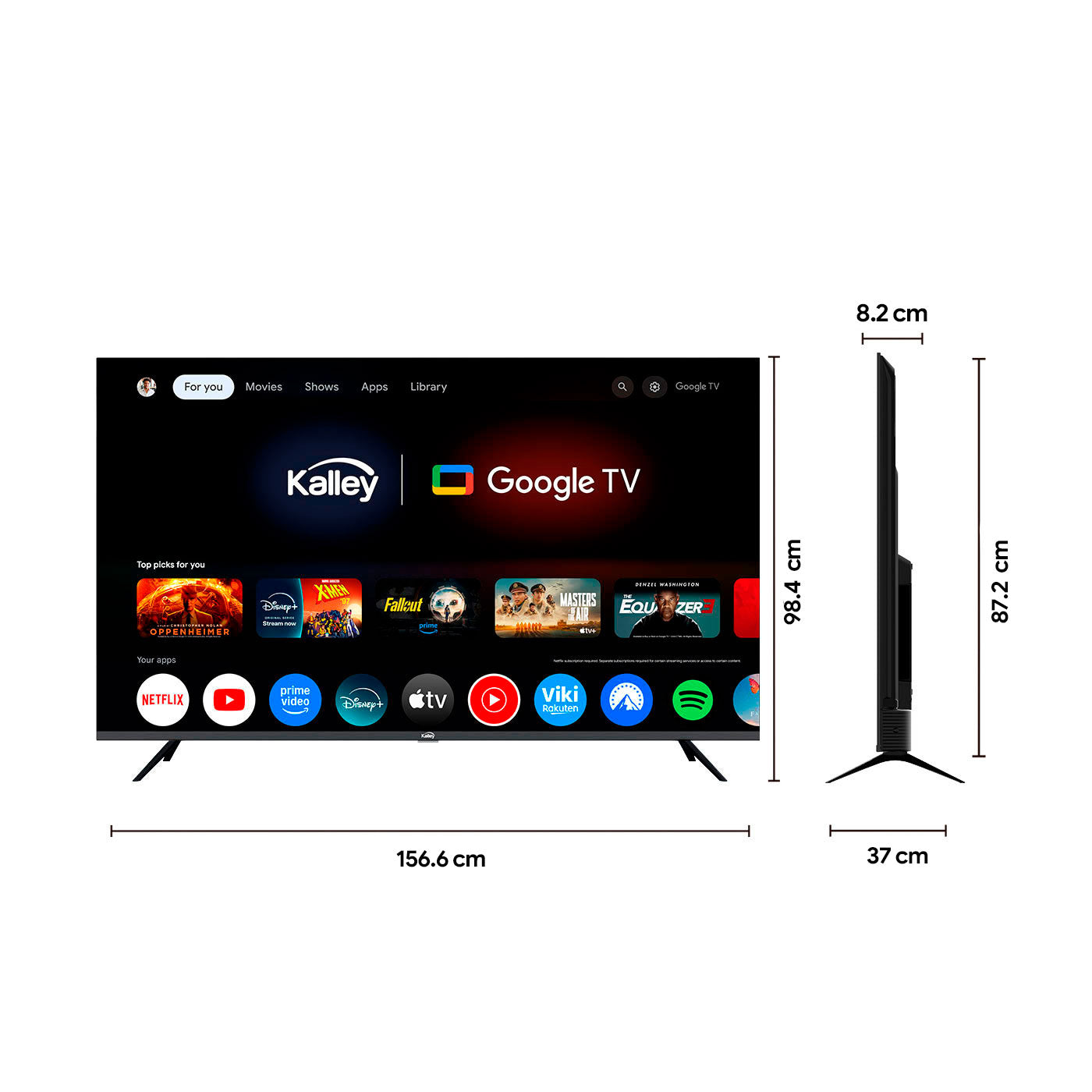 Televisor Kalley 70 Pulgadas, Color Negro, 70Gq405 4K-Uhd Qled Smart Tv Google