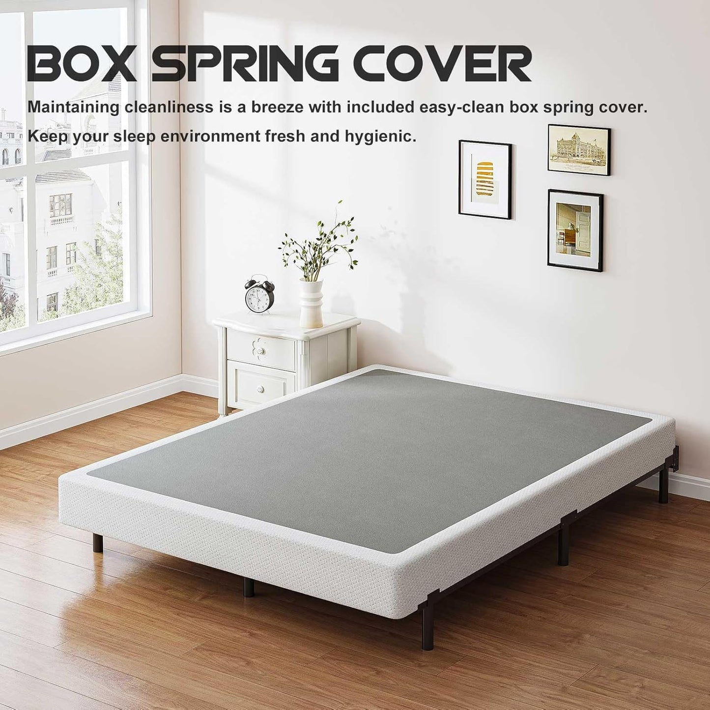 ZIYOO Box Spring Queen y juego de fundas, base de colchón de 9 pulgadas de alto