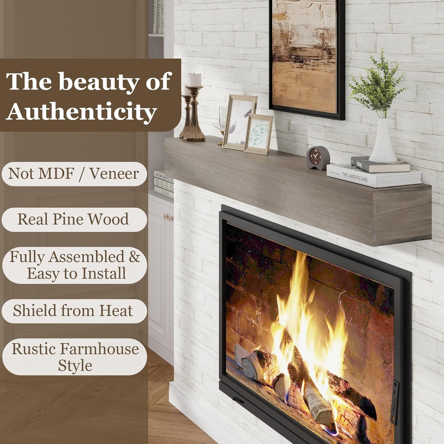 Mantel de chimenea Estantes flotantes de madera de 48 pulgadas de ancho Viga